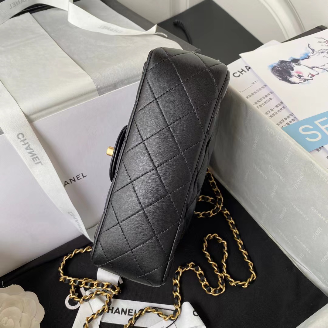Replica Chanel Lambskin Mini Flap Bag With Top Handle Black As2431