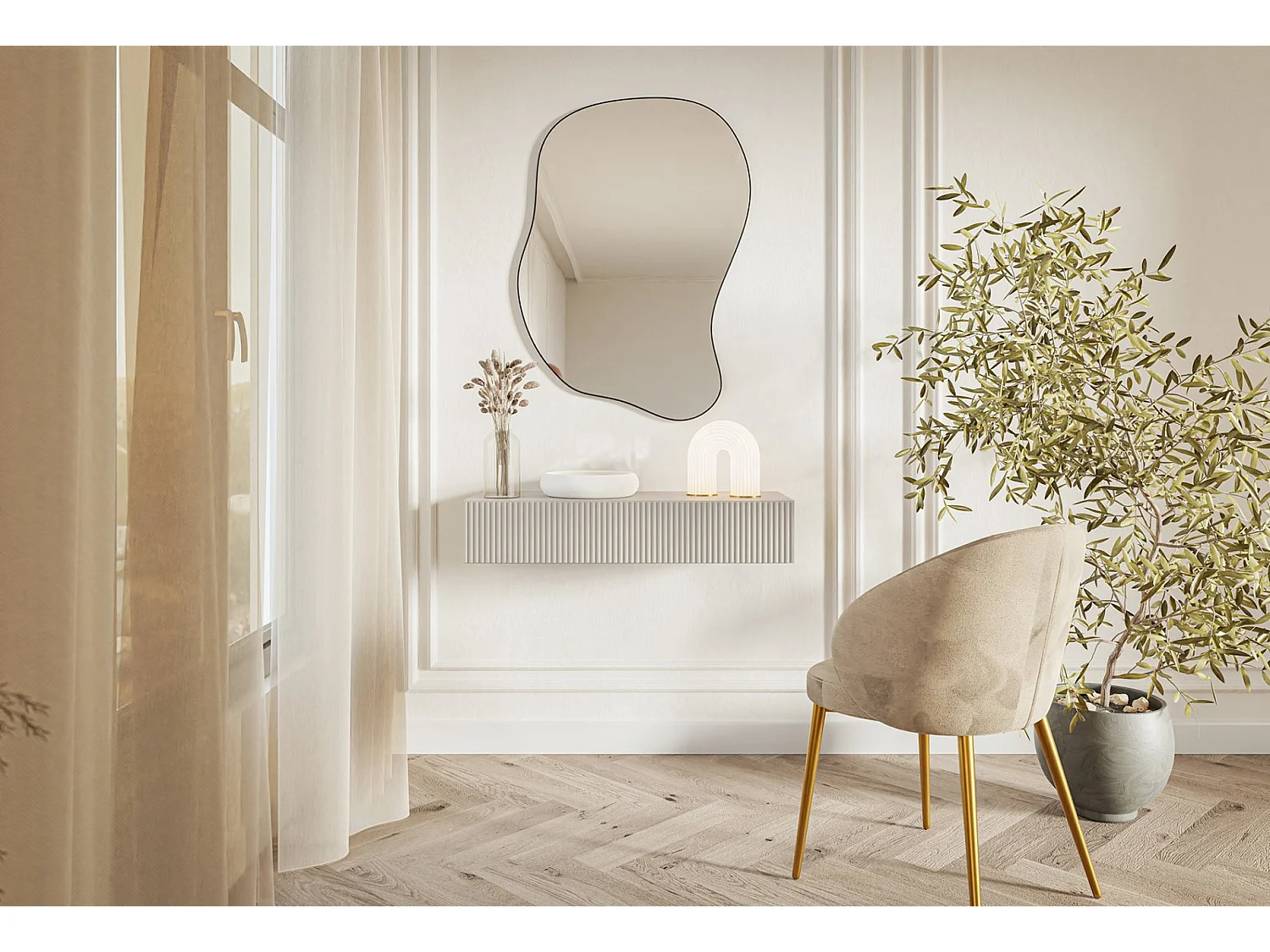 Table console avec tiroir - 90 cm - suspendu - grėge - VELDIO