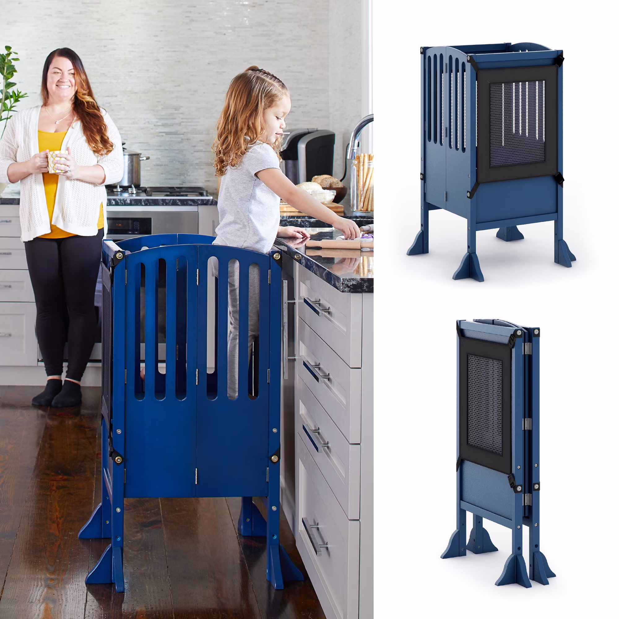 Guidecraft Contemporary Kitchen Helper Step Stool - White: Adjustable, Folding Montessori Toddler Tower - Safety Learning Furniture - Image 9