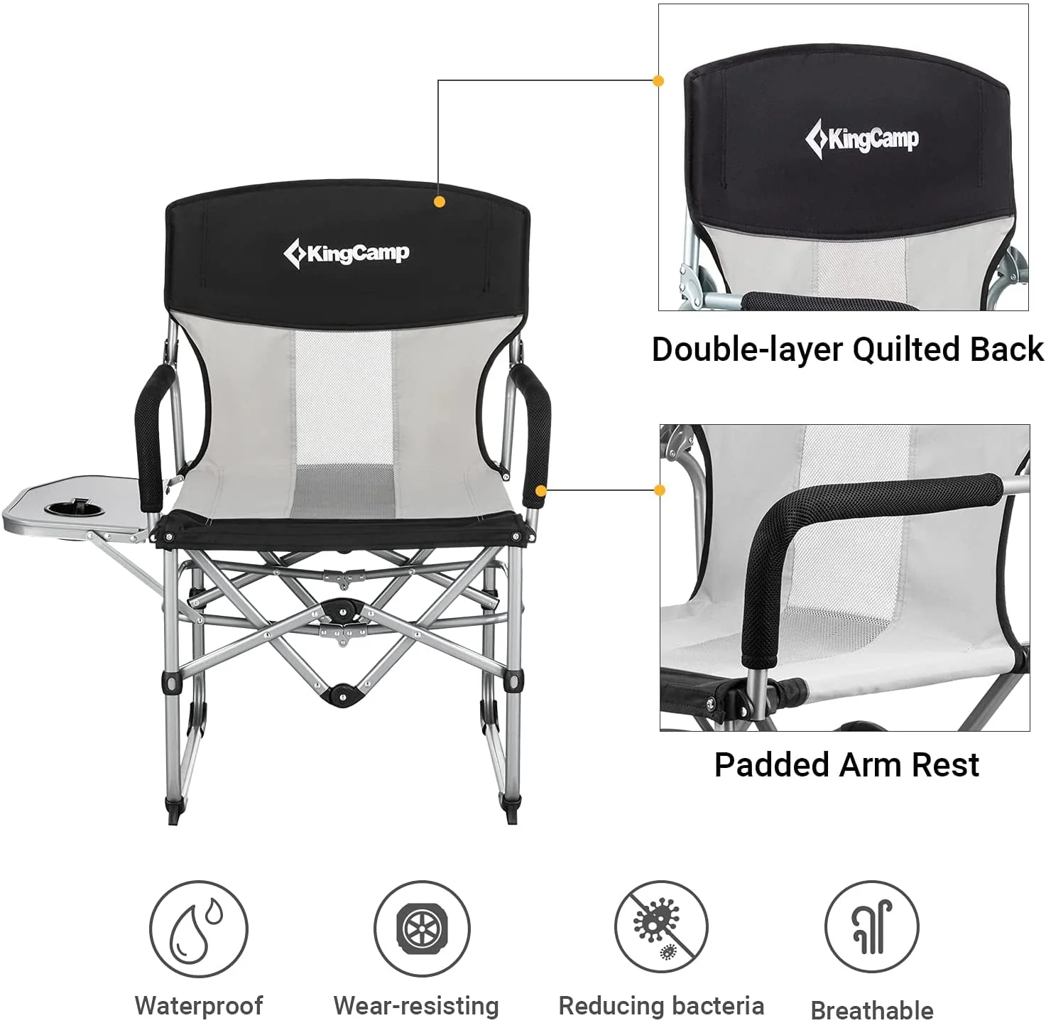 KingCamp 2 Pack Camping Chair Clearance Heavy Duty Folding Mesh with Handle and Side Table for Adult, Black - Image 2