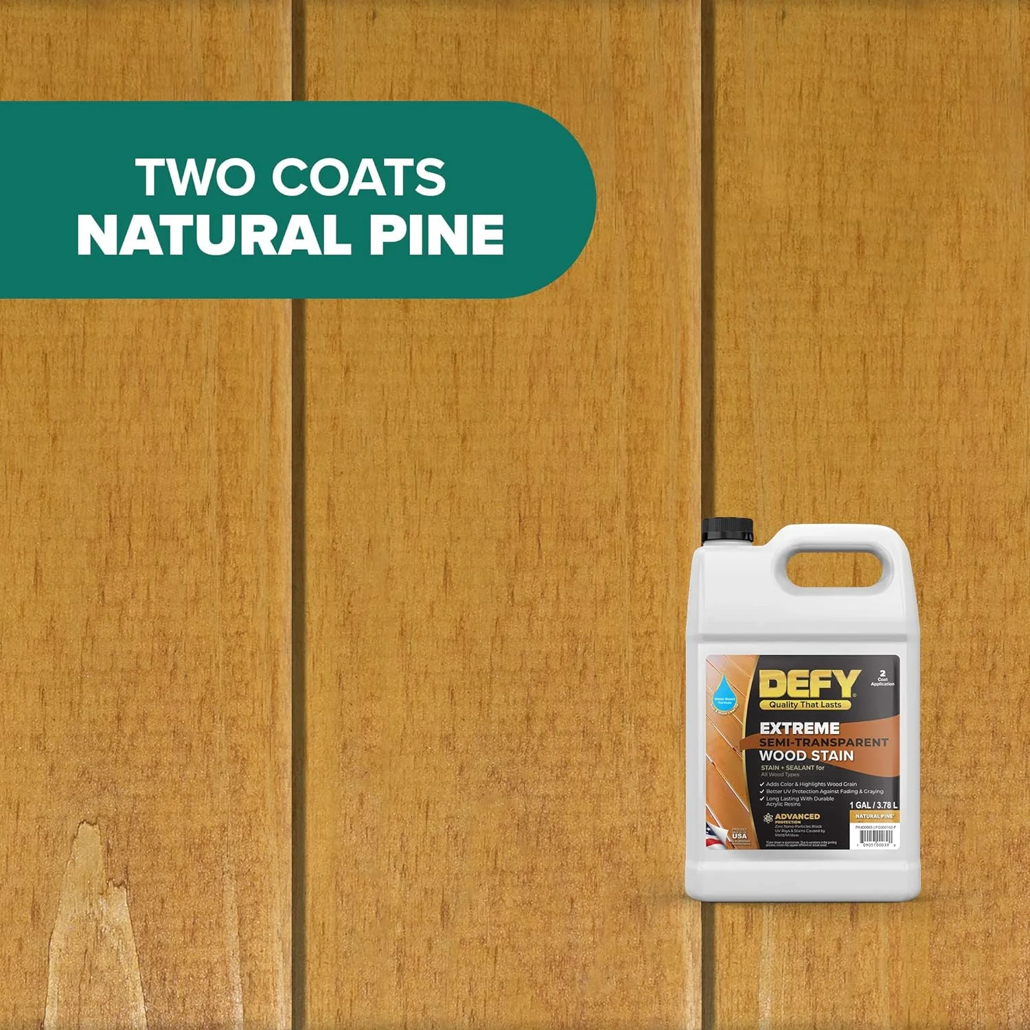 DEFY Extreme Wood Stain and Sealer in One - 5 Gallon Semi-Transparent Waterproof Coating for All Wood Types - Natural Pine