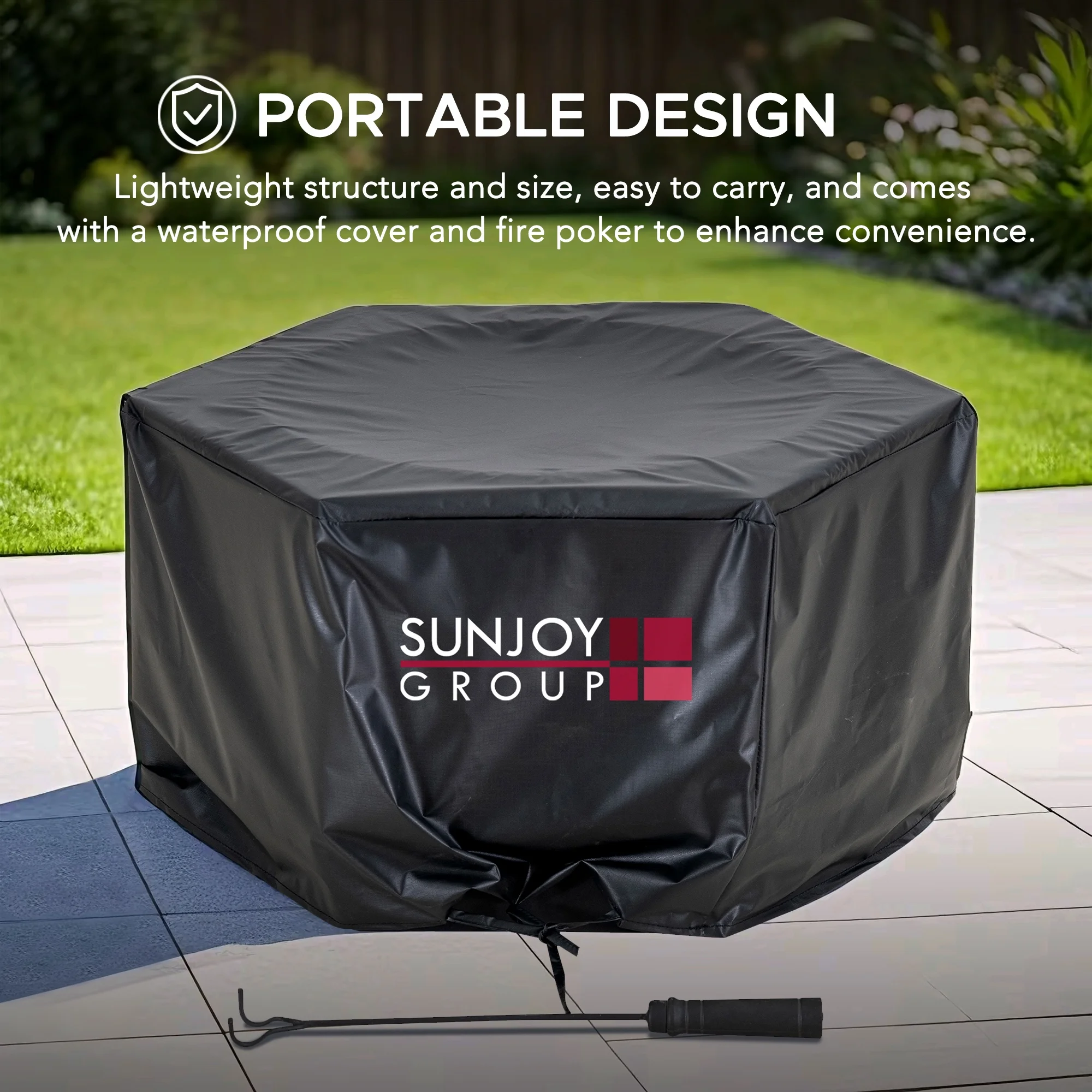 Sunjoy 28 In Smokeless Fire Pit with Removable Ash Pan, Outdoor Portable Wood Burning Fireplace with PVC Cover and Fire Poker ,Ideal for Camping, Bonfire, and Backyard, Black - Image 2