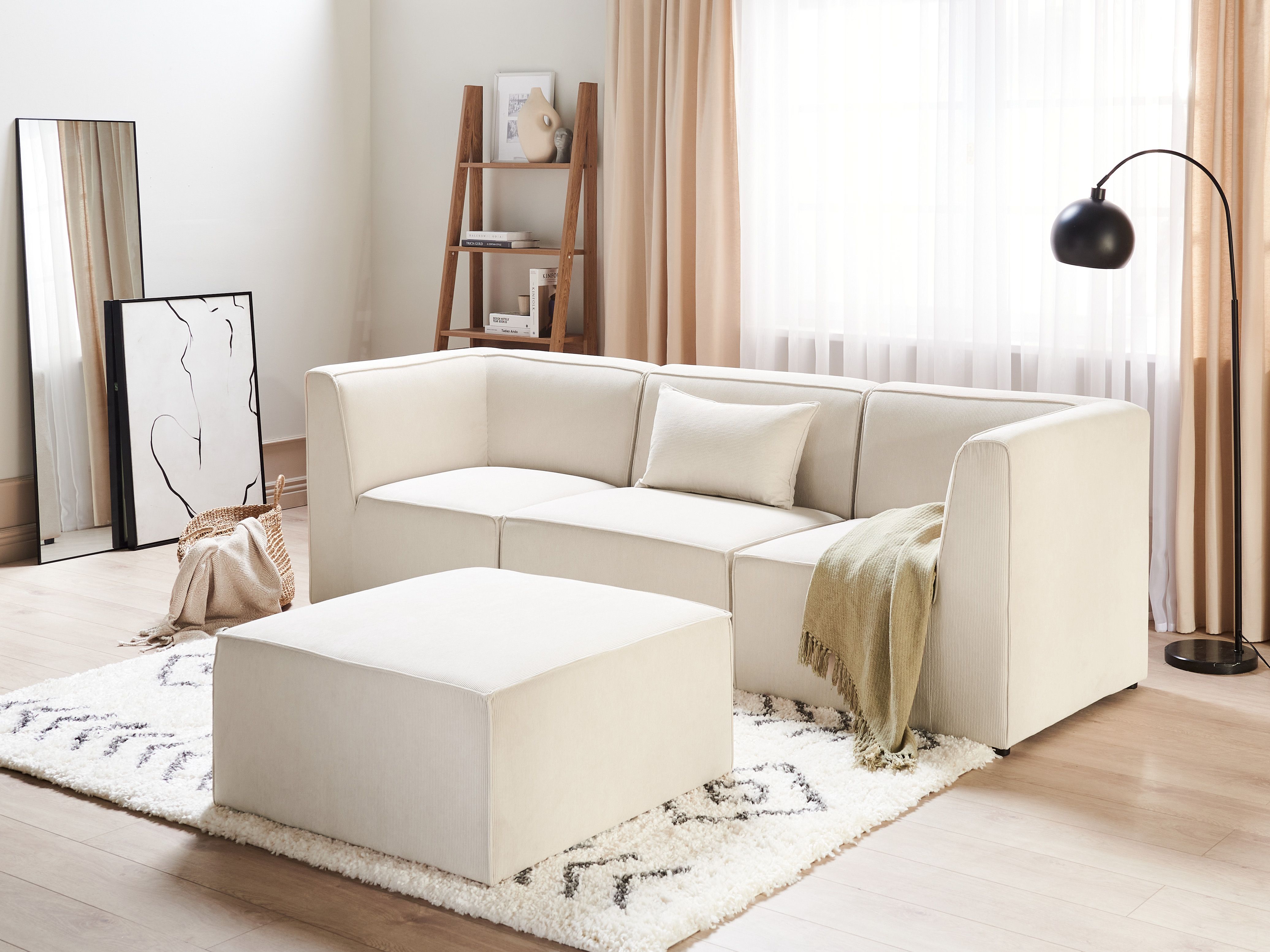 Modular Sofa 3 Seater LEMVIG Corduroy Light Beige with Ottoman