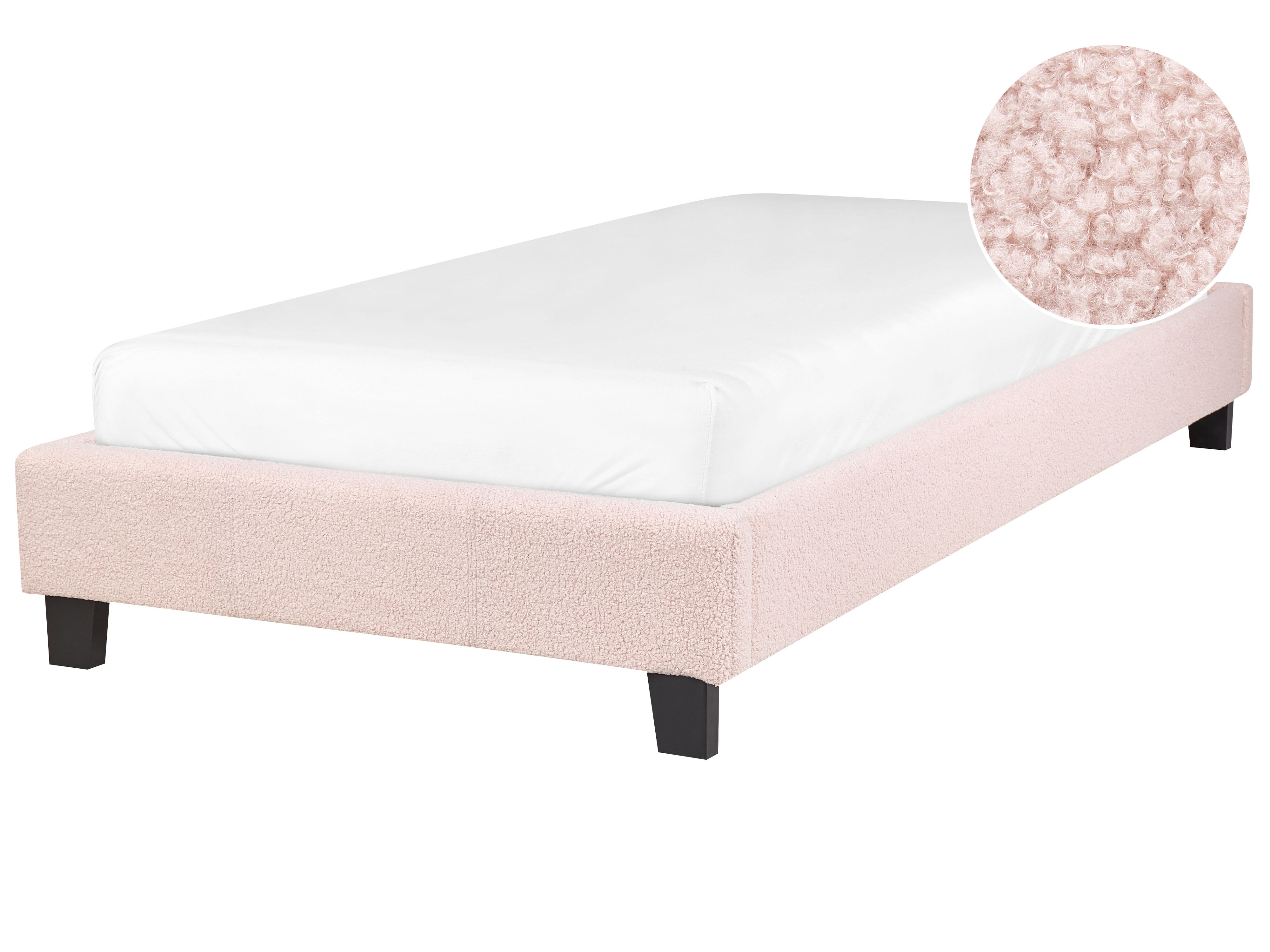 Bed without Headboard Boucle ROANNE 90 x 200 cm (EU Single) Pastel Pink