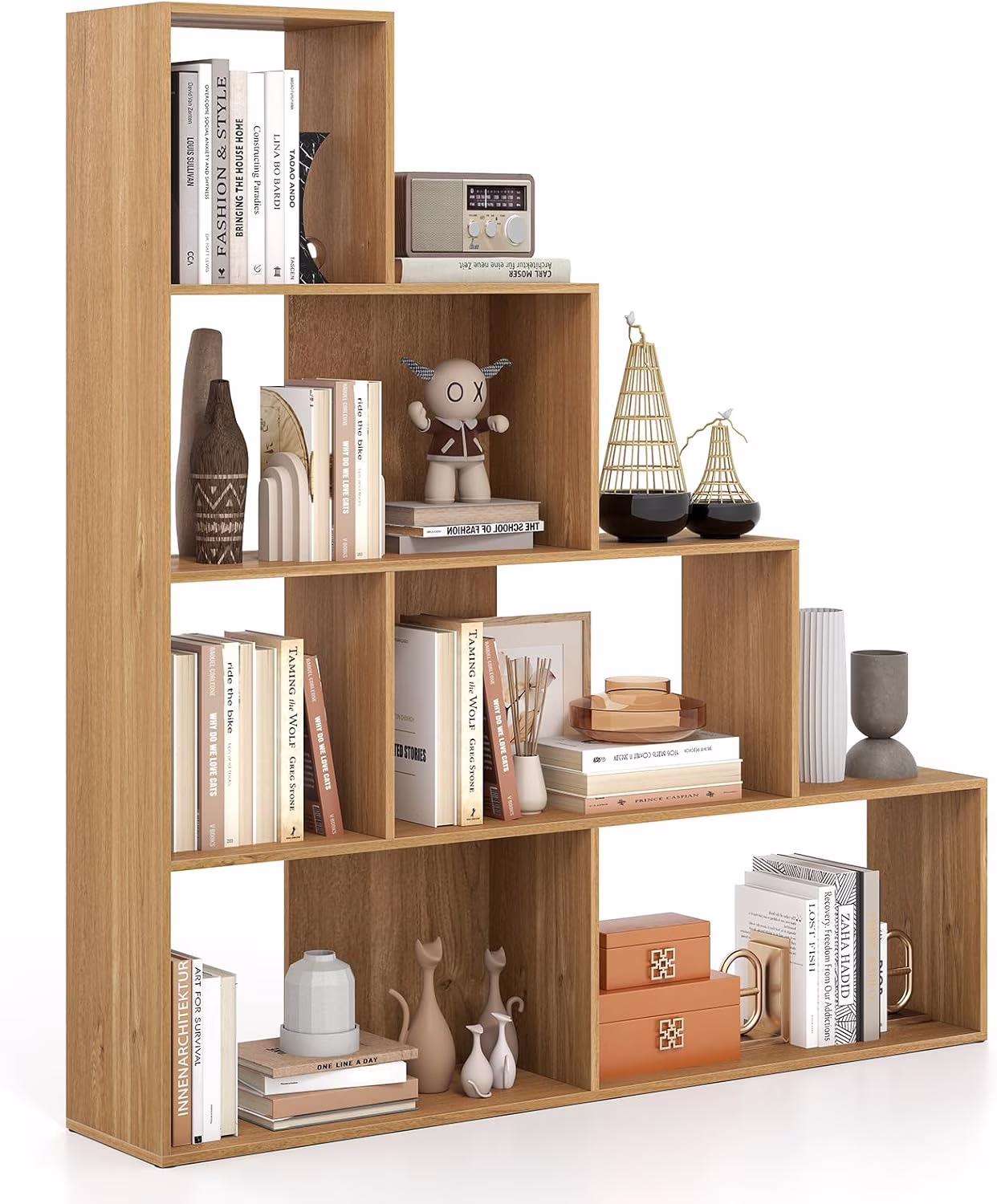 JTYUB 4-Tier Stepped Bookshelf, Freestanding 6 Cubes Ladder Bookcase with Anti-Tipping Kits, 64
