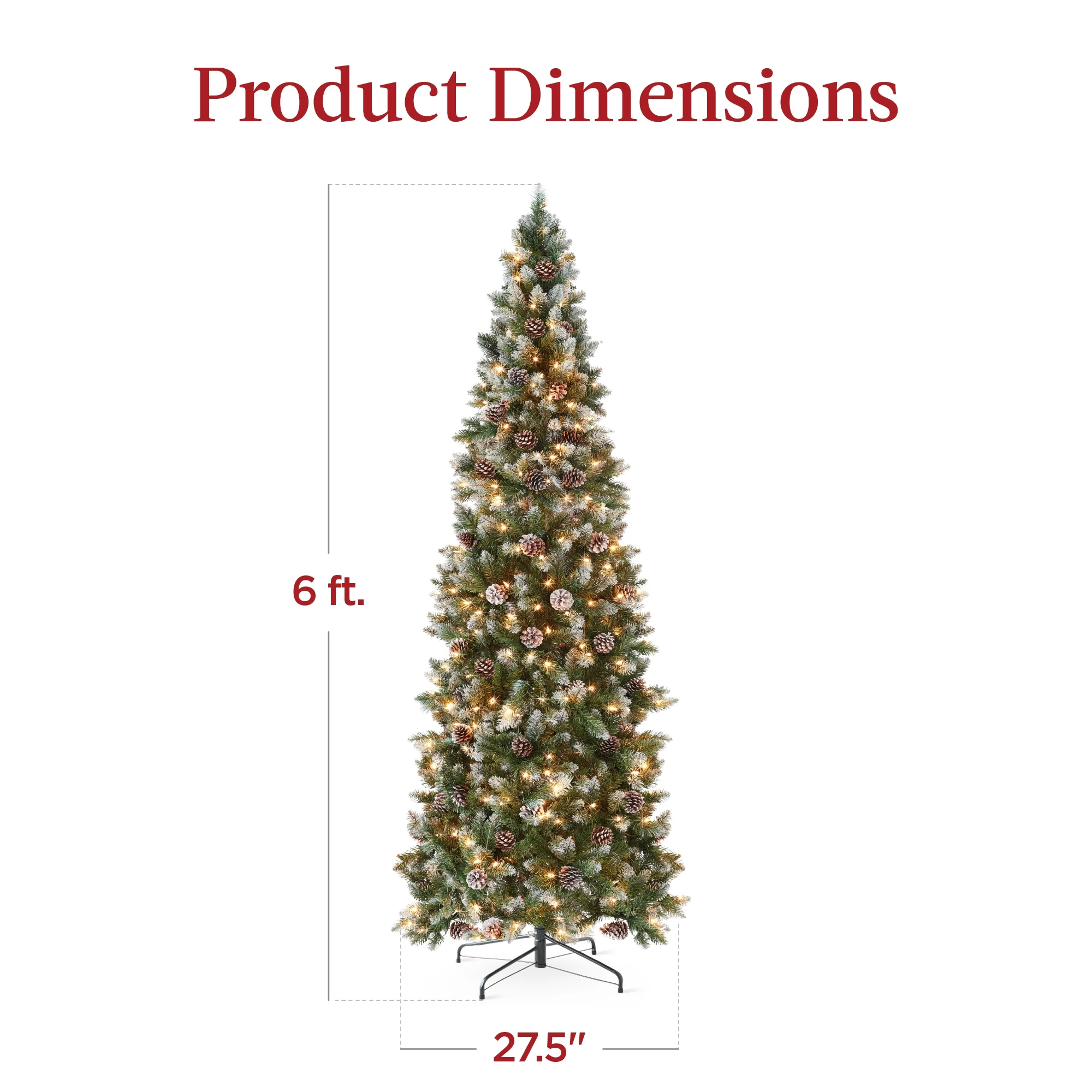 Best Choice Products 6ft Pre-Lit Partially Flocked Pencil Christmas Tree w/ 250 Lights, Pine Cones, Foldable Stand - Image 12