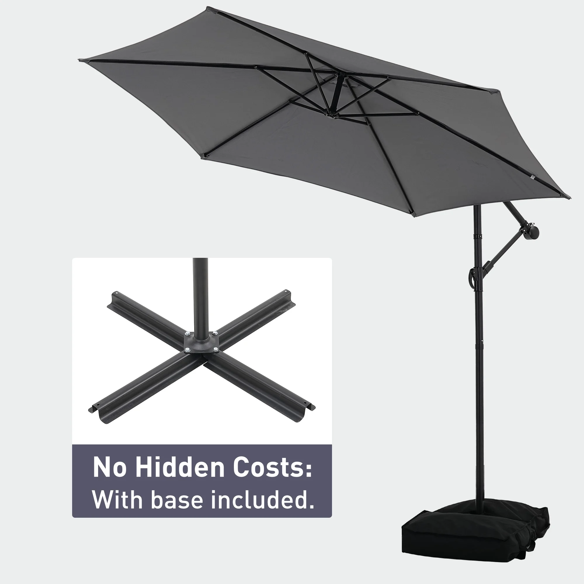 Ainfox 10ft Cantilever Patio Umbrella with Lights, Offset Market Umbrella with Sandbags Weighted Base and Cross Base,Khaki - Image 25