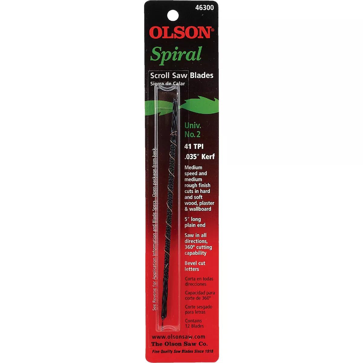 Olson 41TPI Spiral Plain End Scroll Saw Blade (12 Count)