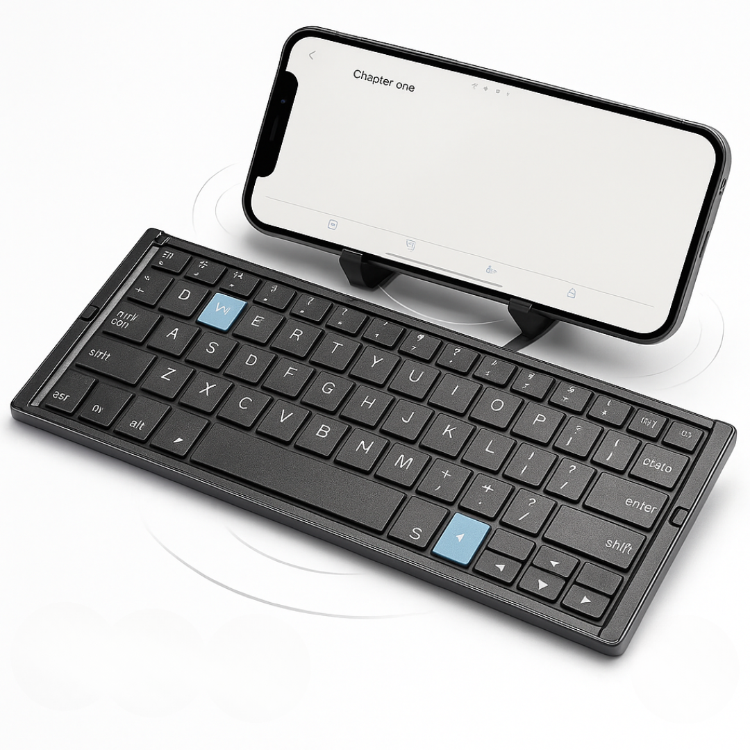 Opvouwbaar Bluetooth-toetsenbord met Magnetische Telefoonstandaard – Draagbaar en Universeel Compatibel