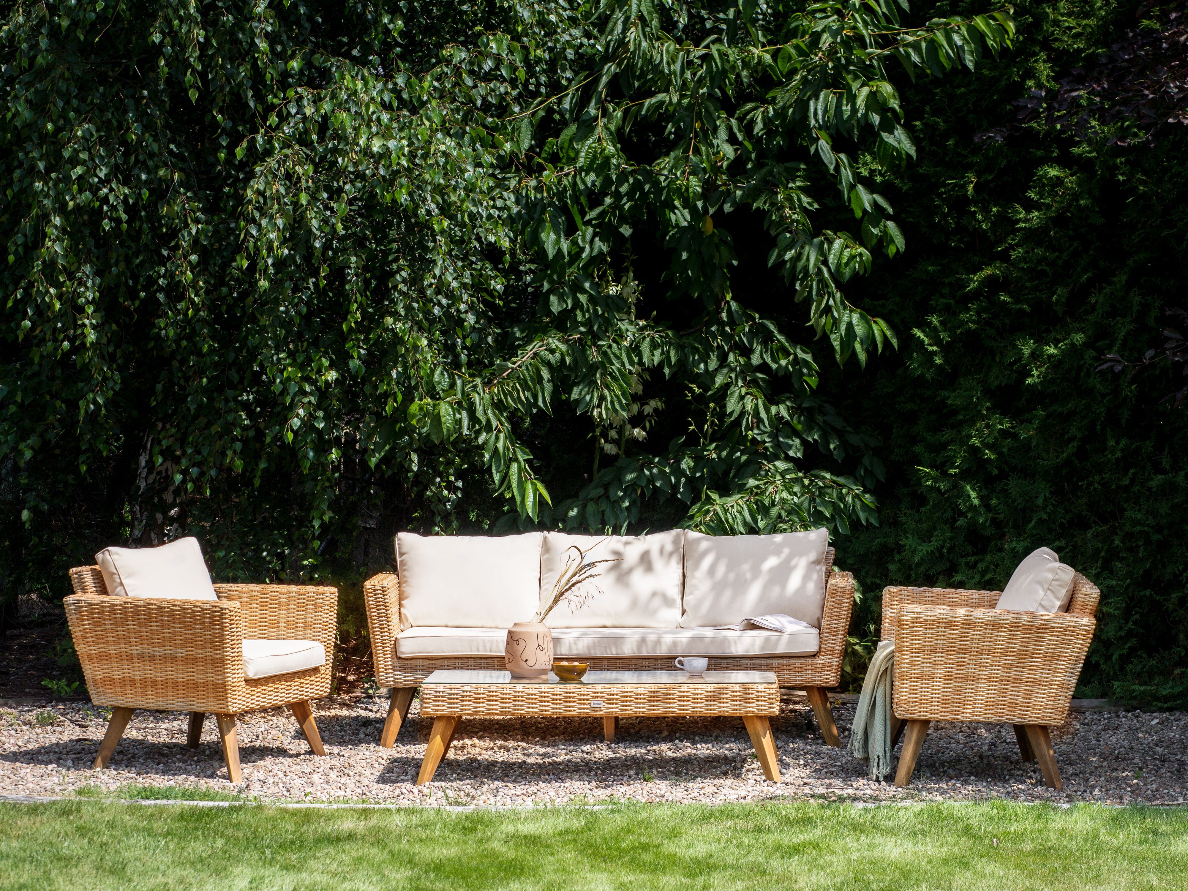 Garden Lounge Set with Table 5 Seater VITTORIA XL PE Rattan Off-White