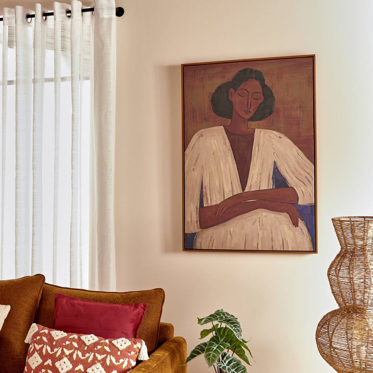 Framed Painting 'Aicha' Brown, 70x100 cm