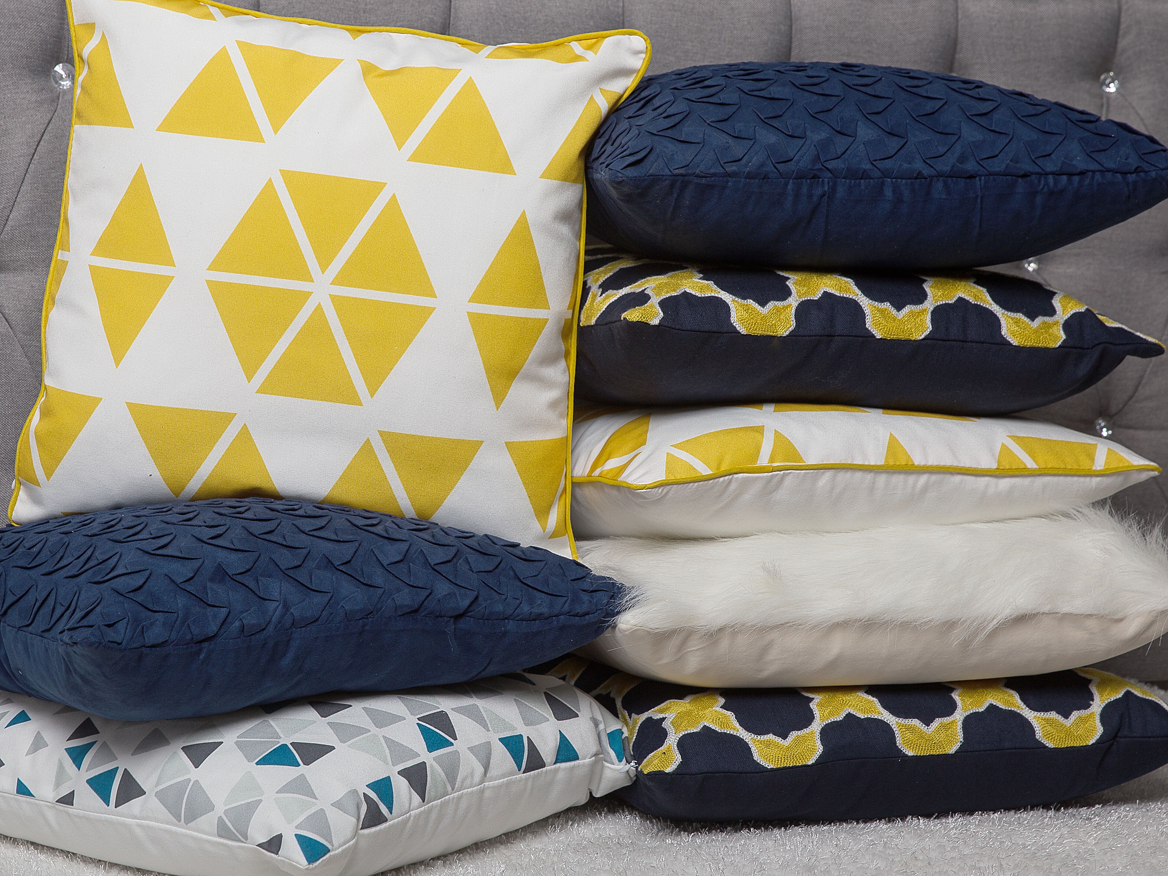 Set of 2 Decorative Cushions MUSCARI Cotton 45 x 45 cm Yellow Blue Ikat