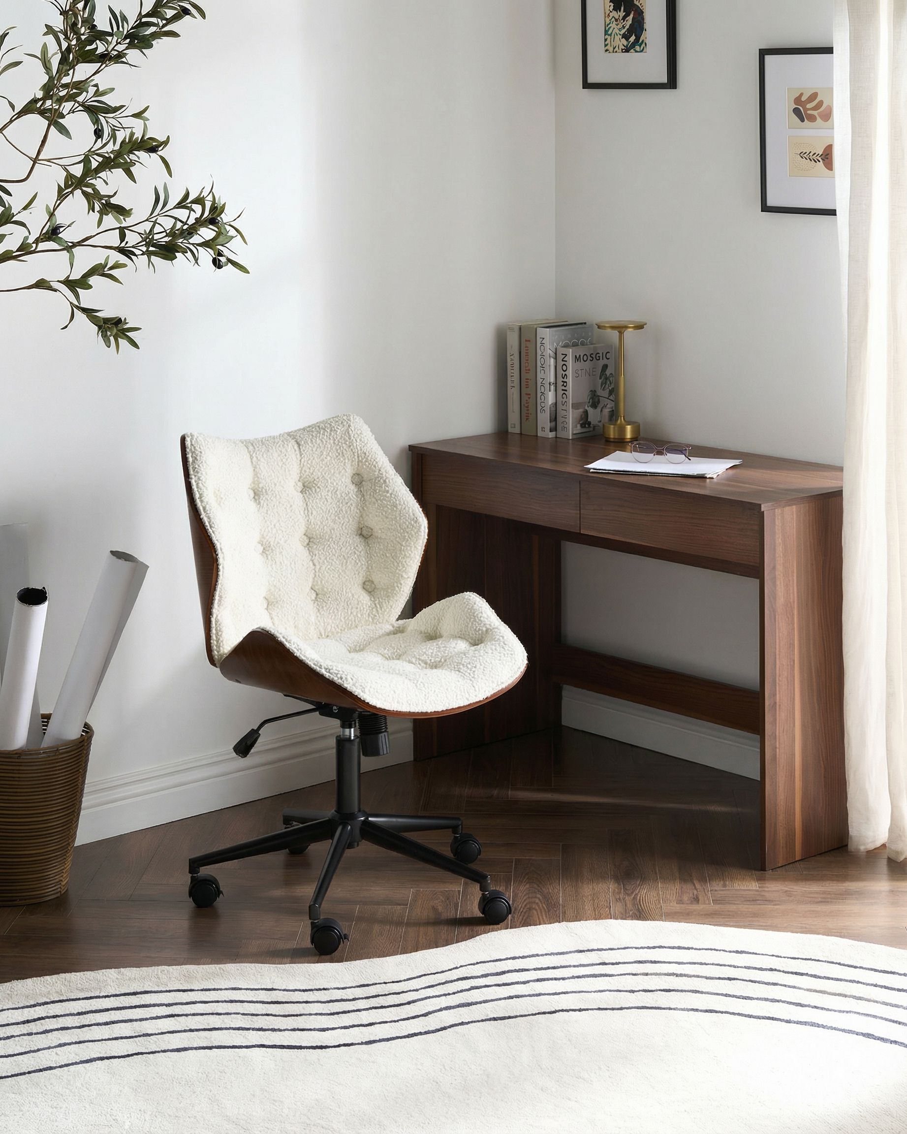 Desk Chair LOMPOC Boucle Off-White