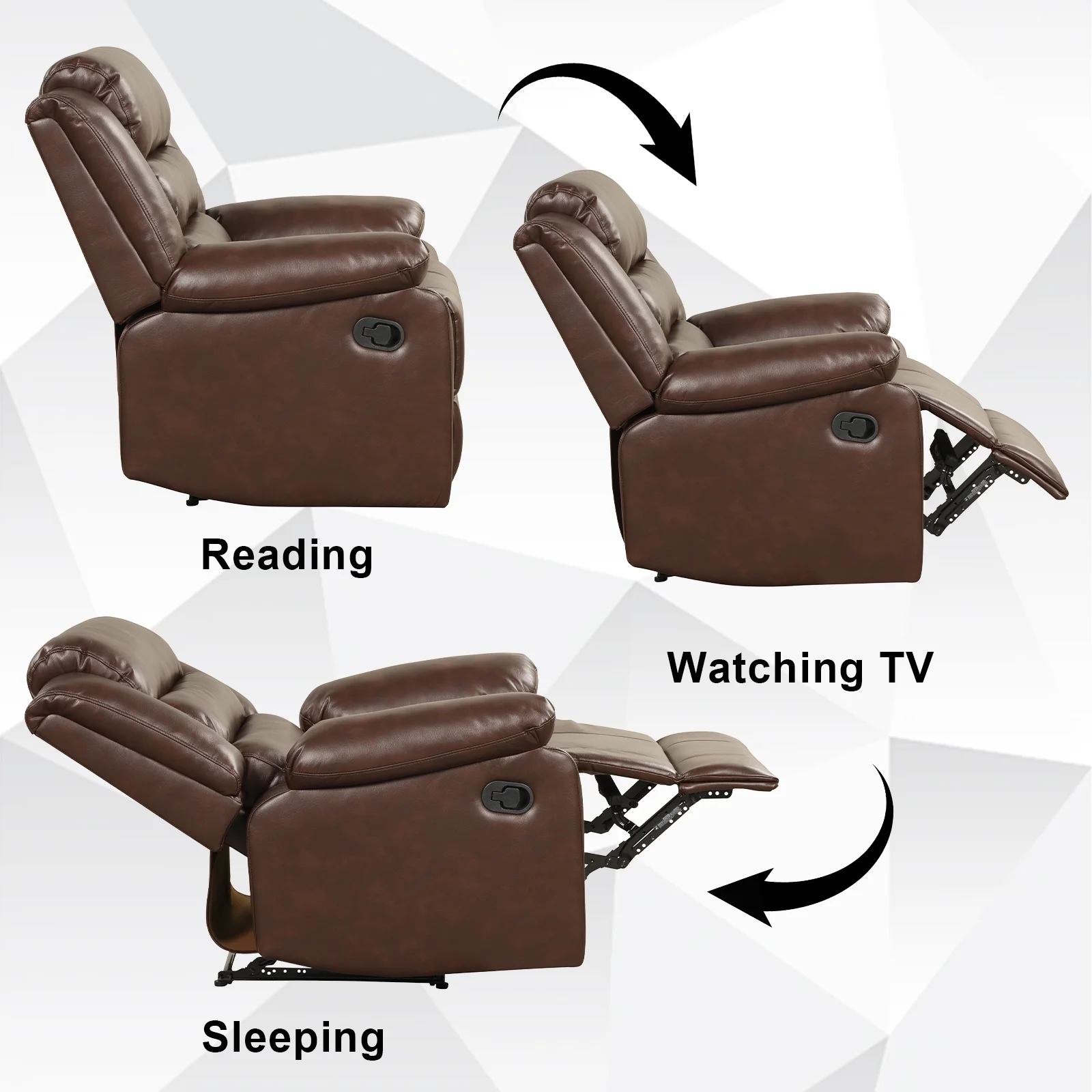 Bonzy Home Recliner Chairs for Living Room Overstuffed Breathable Fabric Reclining Chair Manual Sofa Brown - Image 25