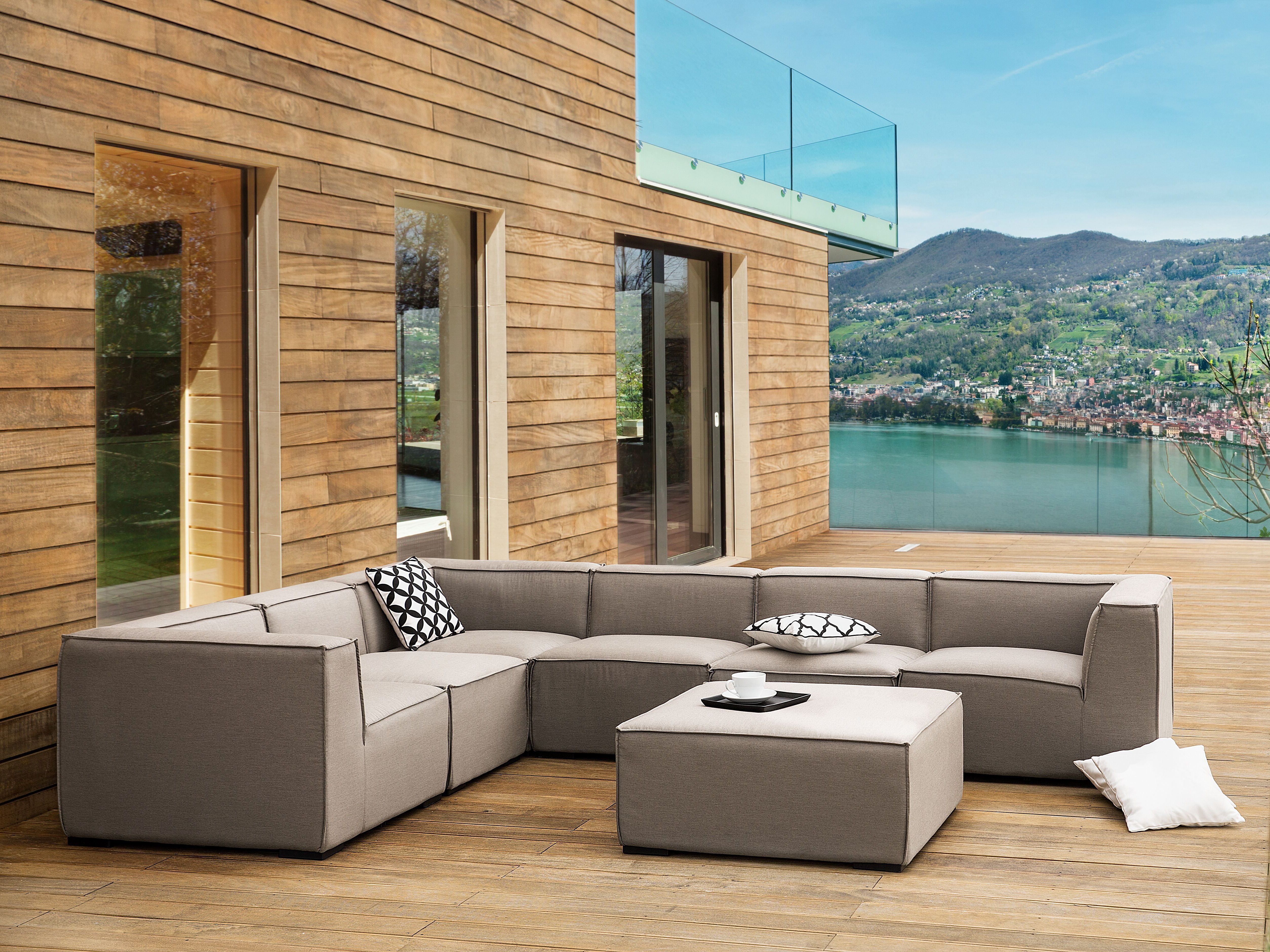 Garden Corner Sofa with Ottoman 7 Seater AREZZO Right Hand Modular Beige