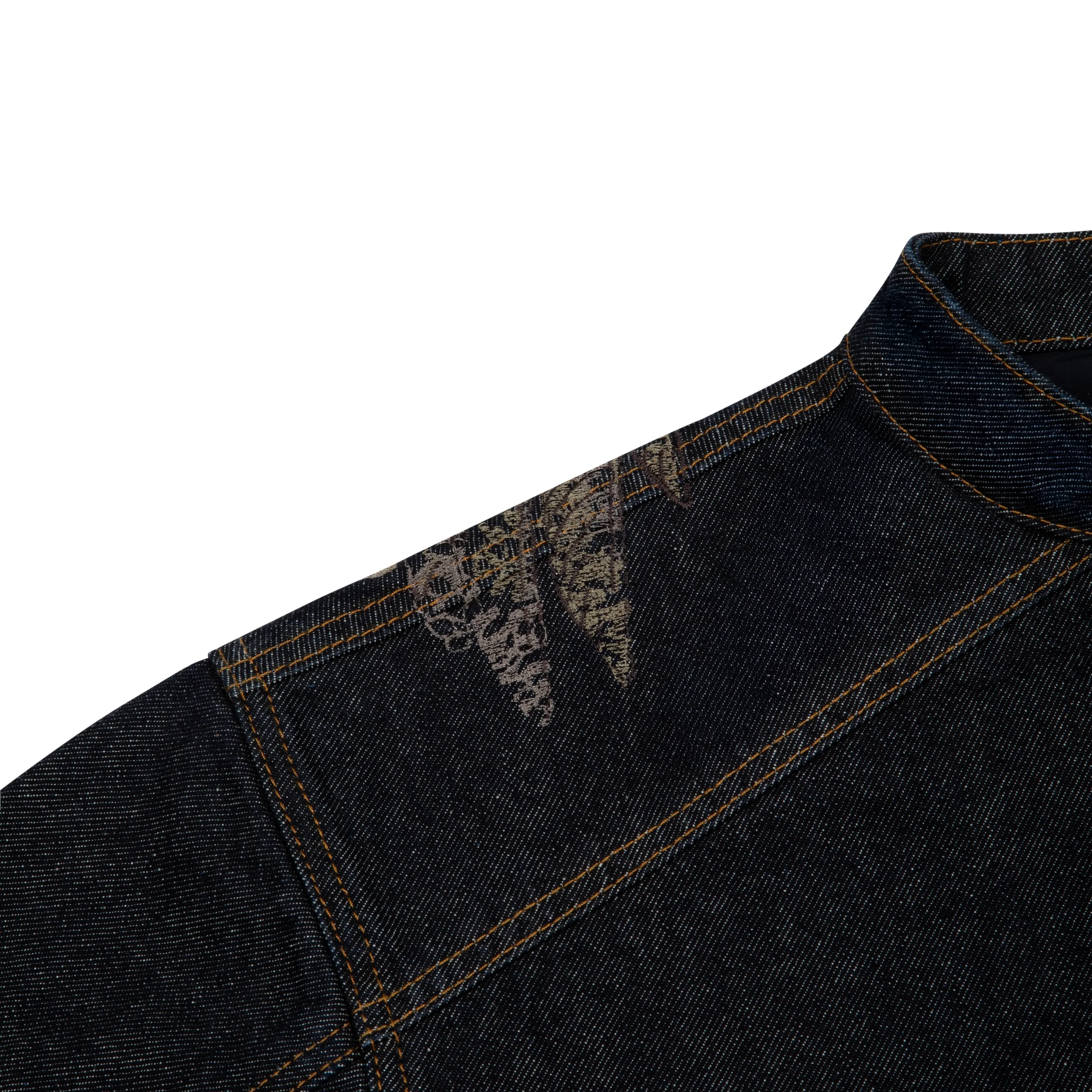 "hellboy" indigo raw denim Biker jacket