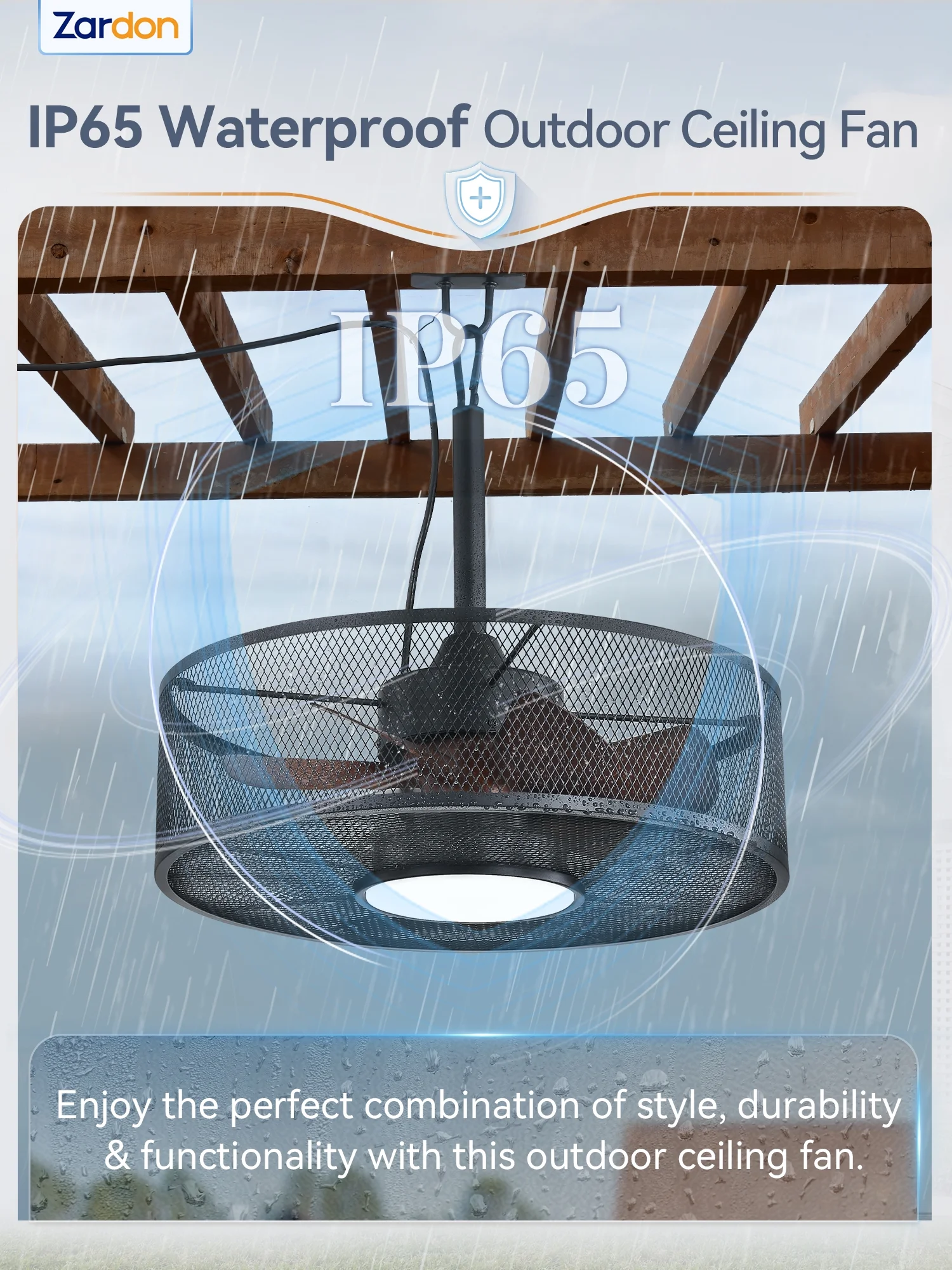 Zardon 20" Outdoor Ceiling Fan with Light and Remote, 7 Blades Caged Waterproof Gazebo Fan for Patio, Porch, Pergola Canopy, App Control - Image 41