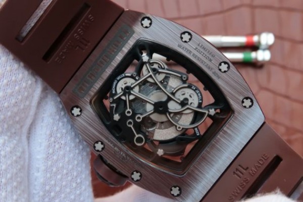 Replica Richard Mille RM055 Brown Ceramic Brown Inner Bezel Skeleton Dial Brown Rubber Strap MIYOTA8215 - Top club