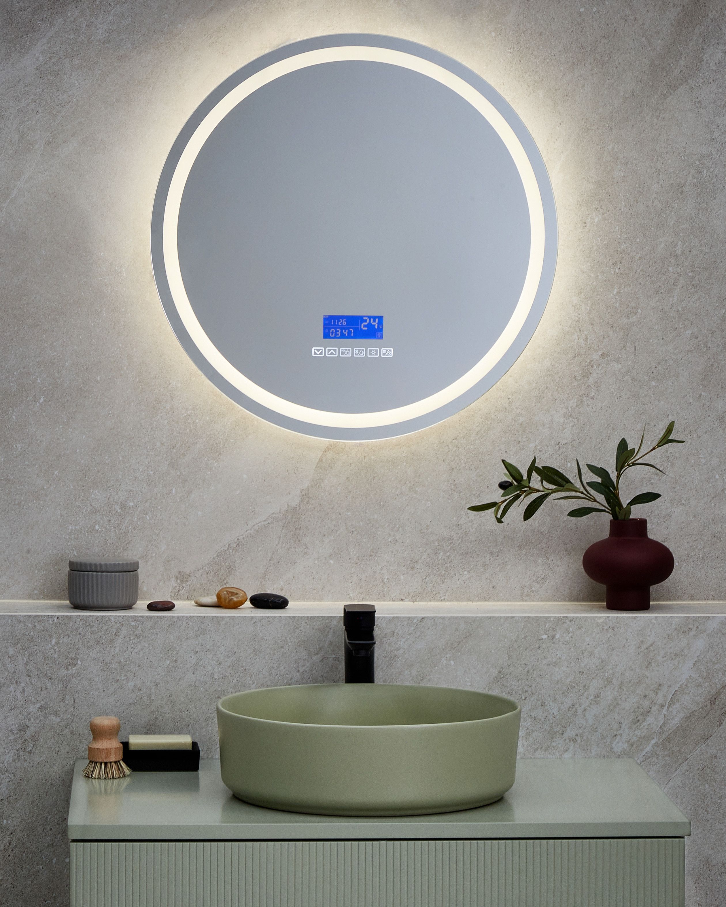 LED Bathroom Mirror BROGNON 60 cm 60 cm with Built-In Bluetooth Speaker Silver