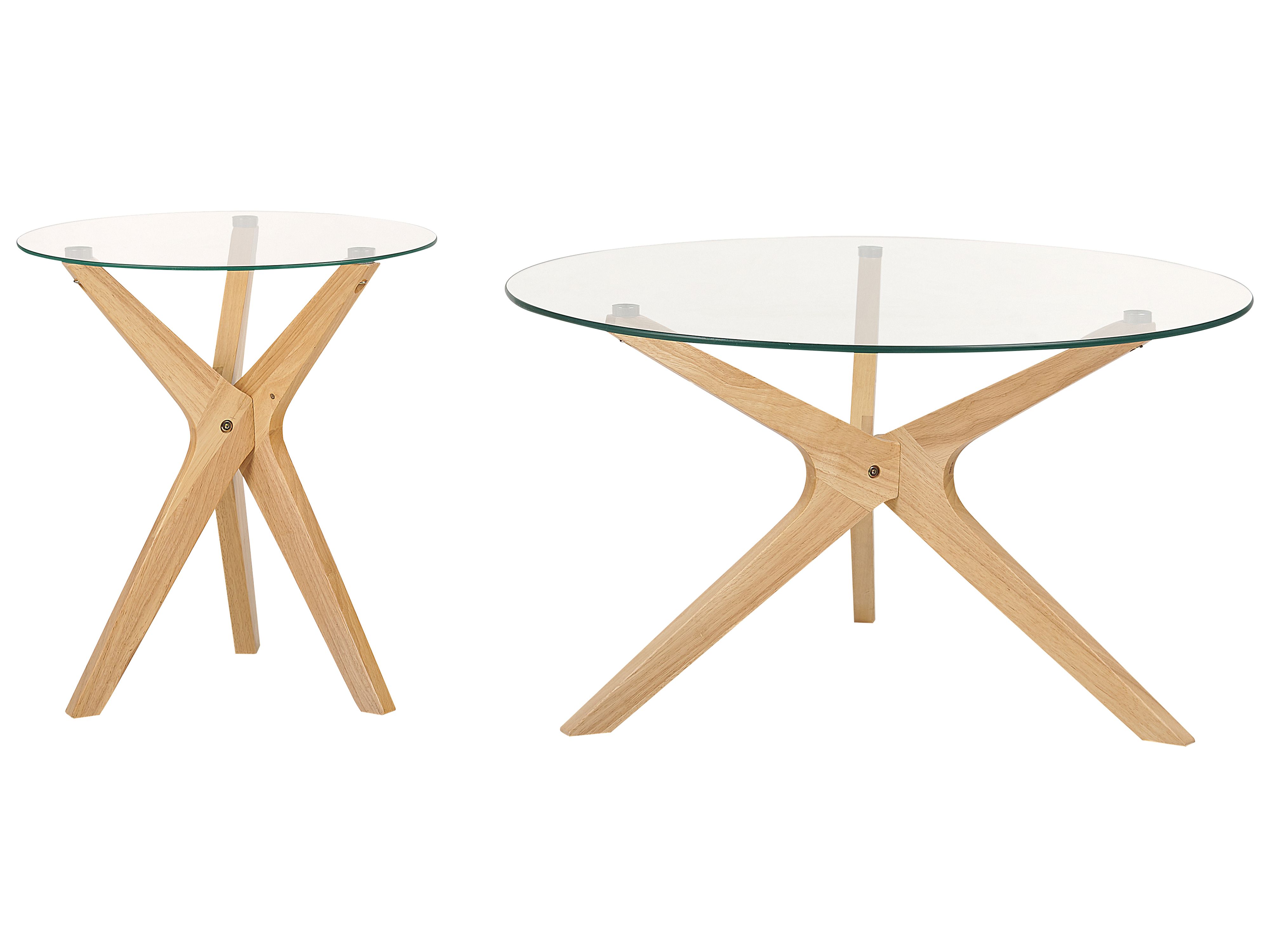 Set of 2 Coffee Tables VALLEY Tempered Glass Light Brown