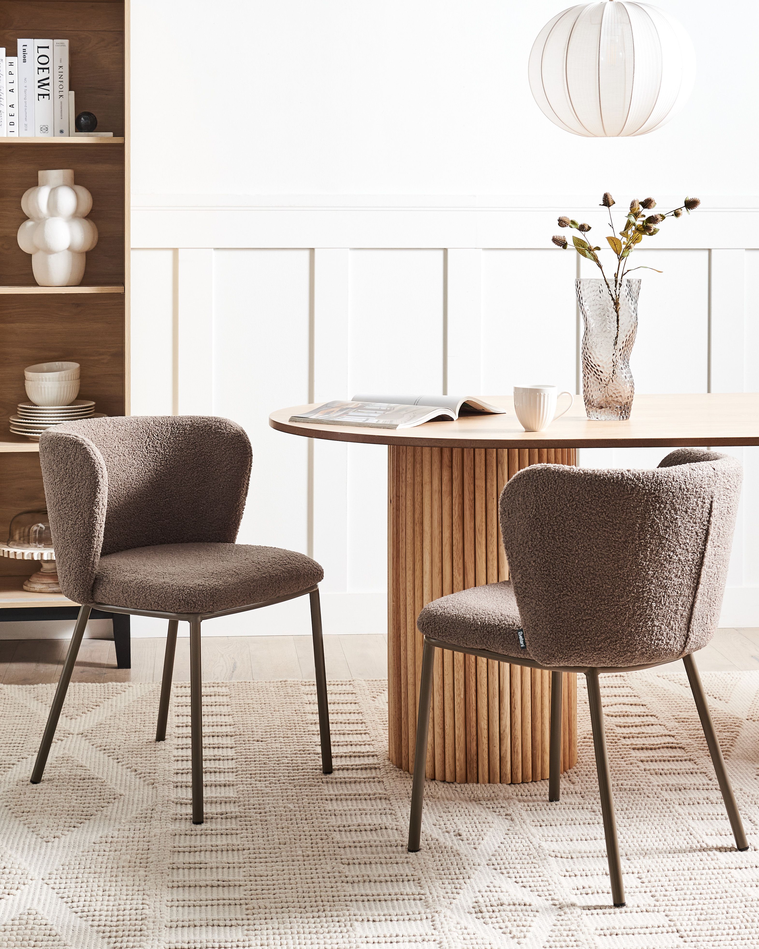 Set of 2 Dining Chairs MINA II Boucle Light Brown