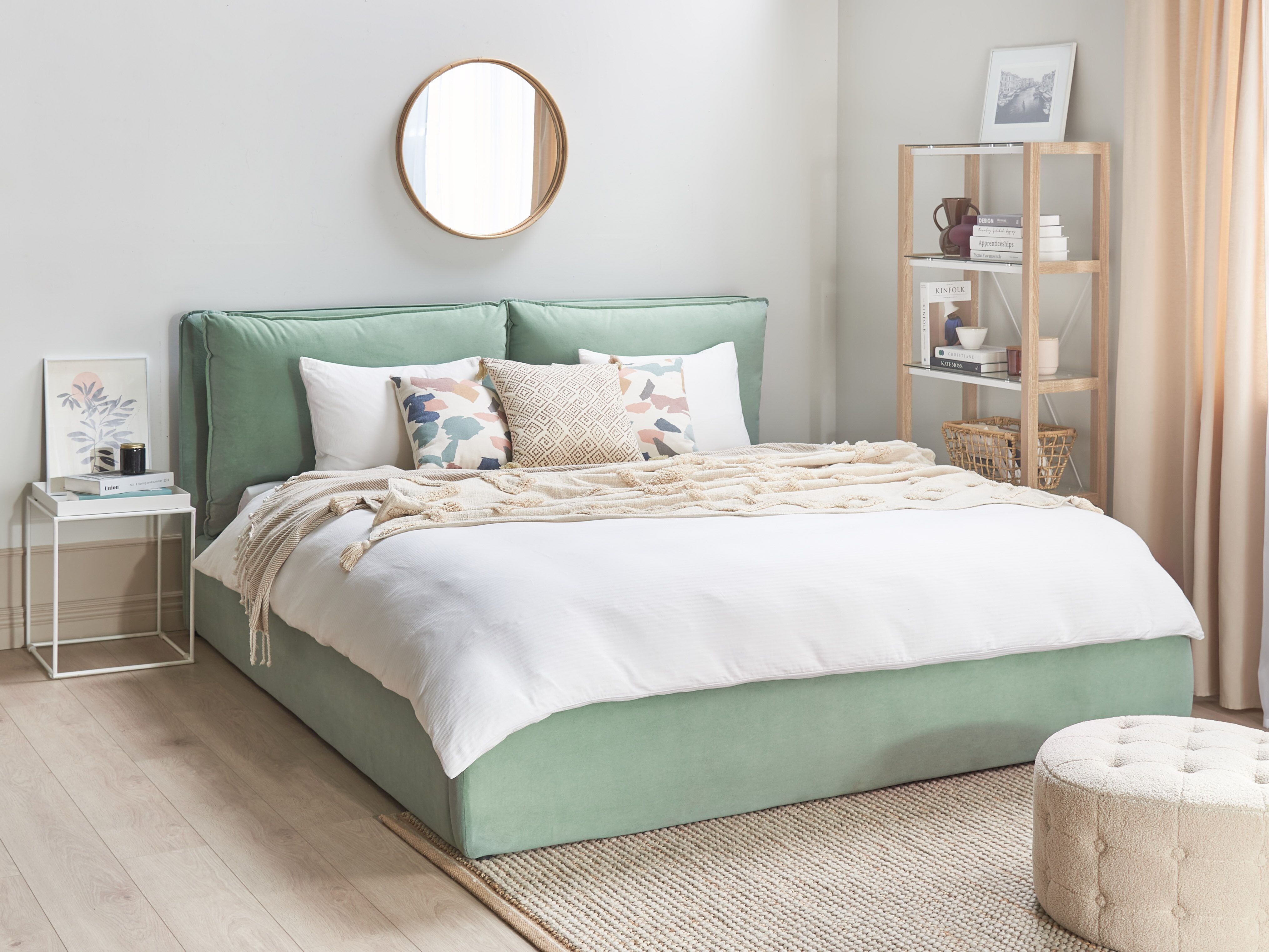 Ottoman Bed Velvet BAJONNA 180 x 200 cm (EU Super King) Mint Green