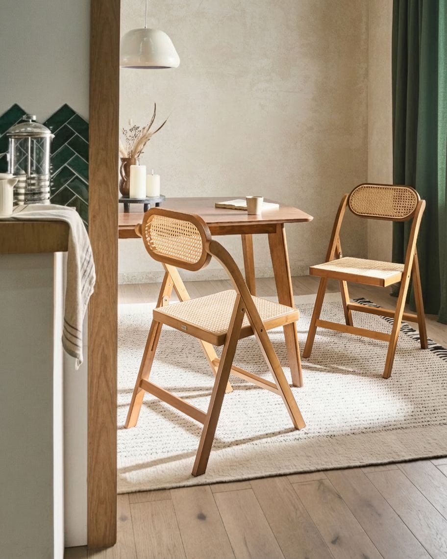 Set of 2 Dining Chairs Folding ORAISON Bamboo Brown