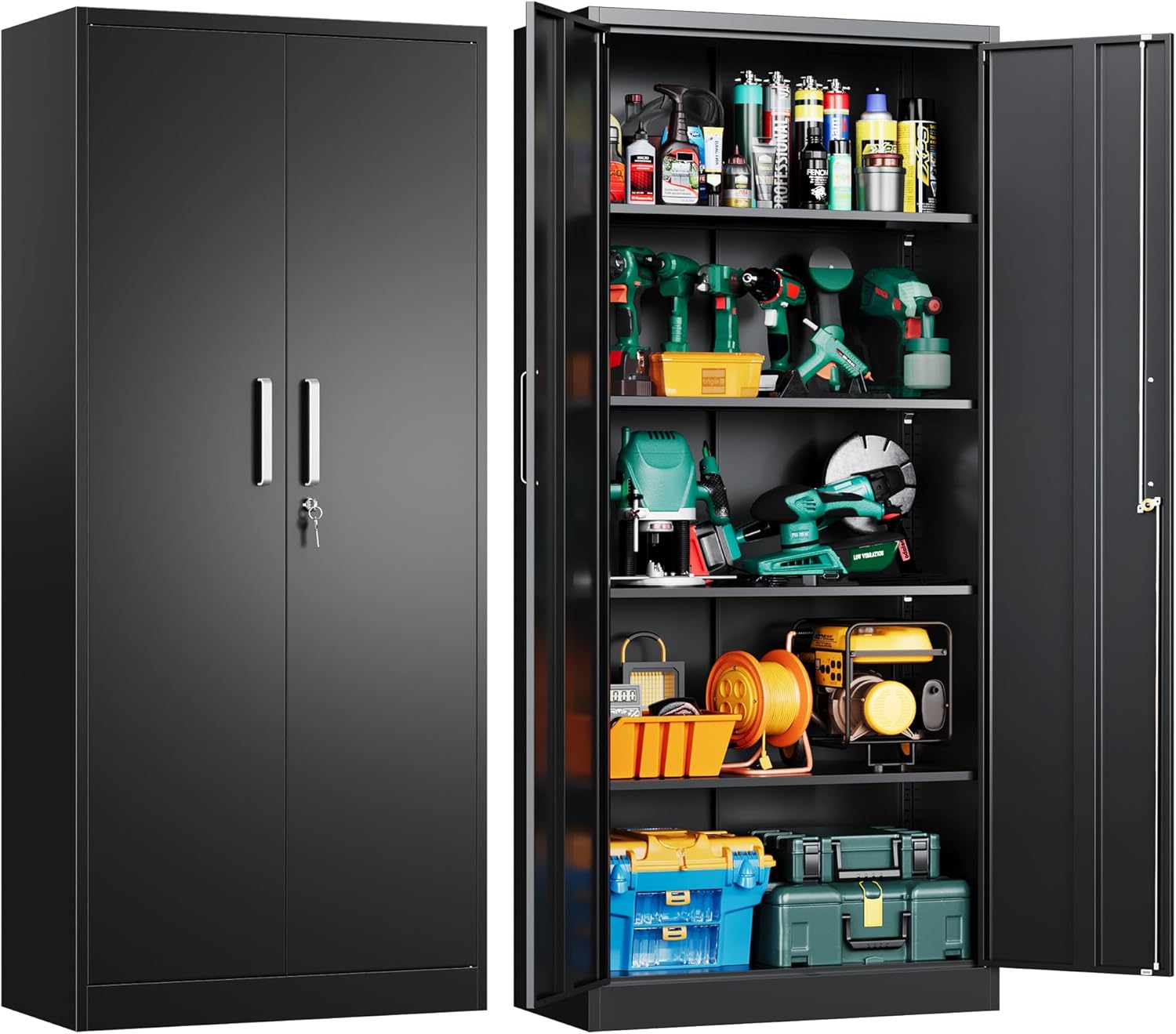 Metal Garage Storage Cabinet with Doors and Adjustable Shelves, 71
