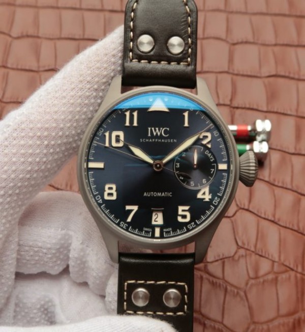 Replica IWC Big Pilot Custom Made Sandblasted Case Blue Dial Leather Strap - Top club