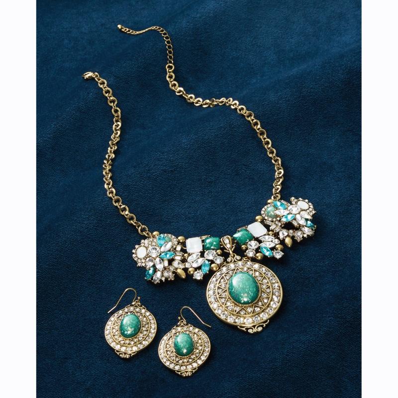 Opalesque Crystal/Oval Necklace & Earring Set - MIDNIGHT VELVET CATALOG