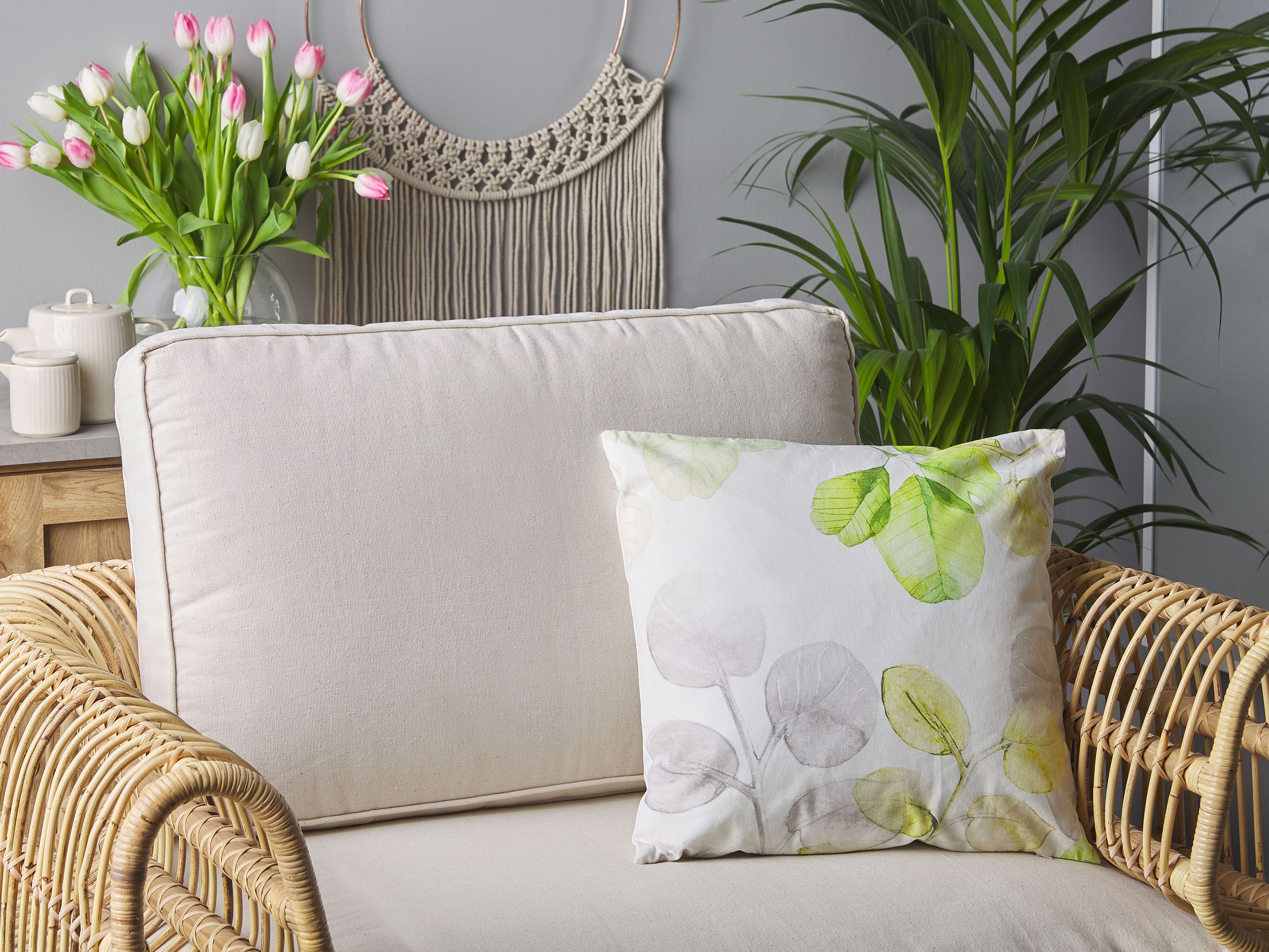 Set of 2 Decorative Cushions PEPEROMIA Cotton 45 x 45 cm White Plant Pattern