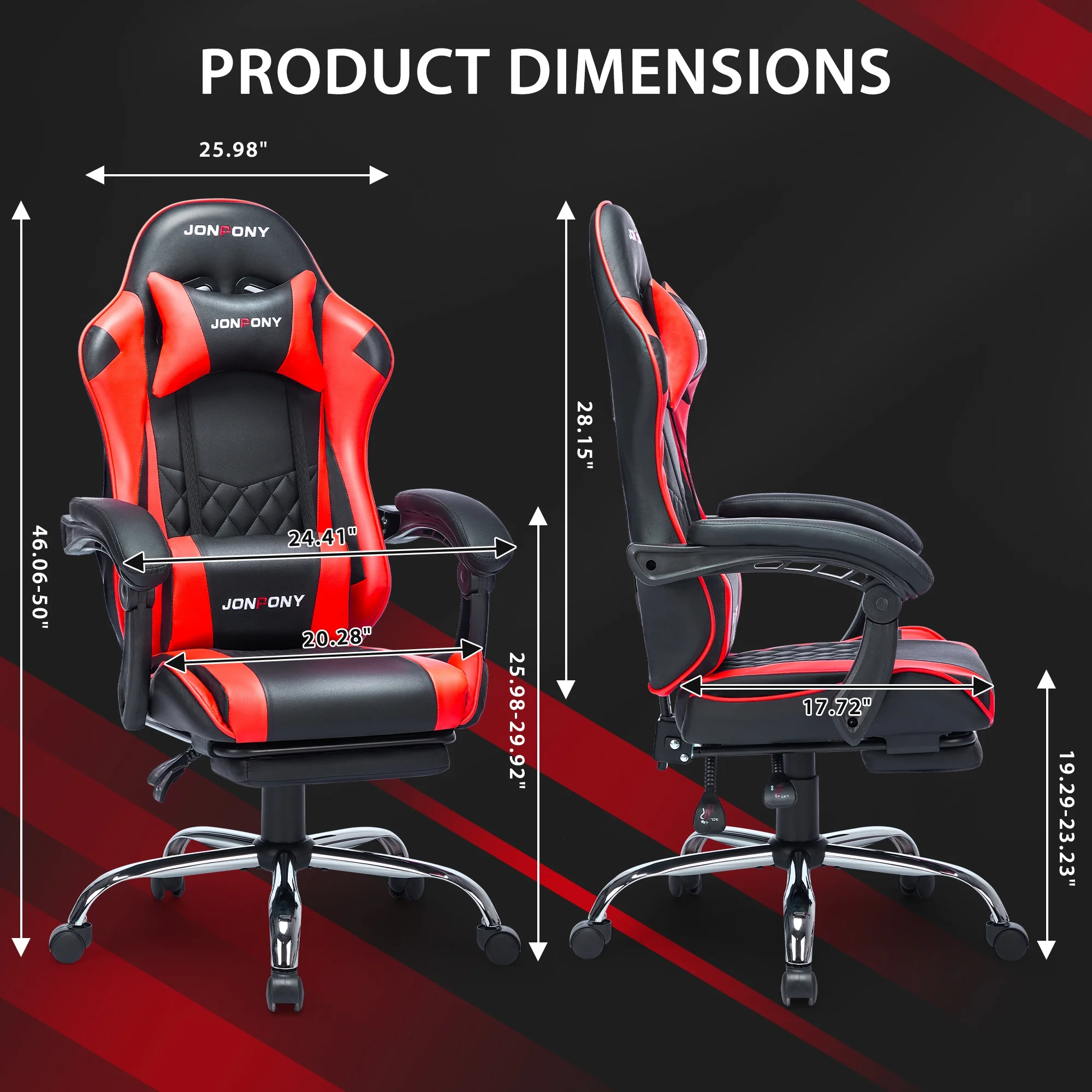 JONPONY Big and Tall 400LBS Gaming Chair, Ergonomic Design, Gamer Chair PU Leather with Footrest and Lumbar Support, High Back Office Chair Support 8 Hours Long Sitting, Computer Chair,Red