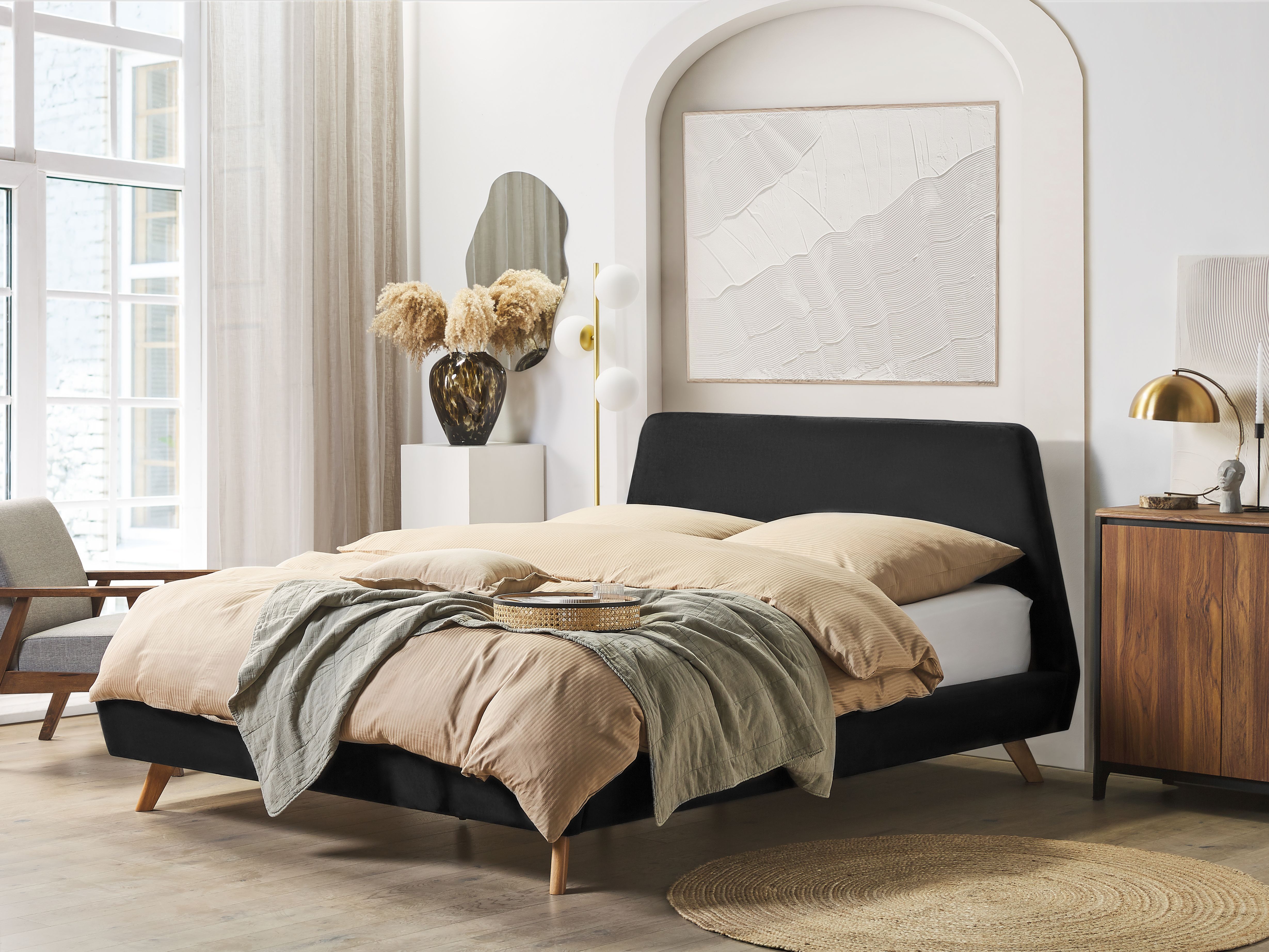 Bed Velvet VIENNE 180 x 200 cm (EU Super King) Black