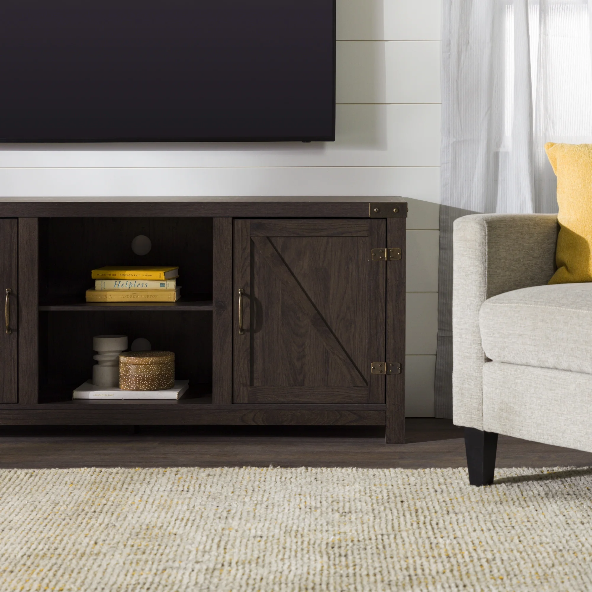 Walker Edison Modern Farmhouse Barn Door TV Stand for TVs up to 65", Grey Wash - Image 79