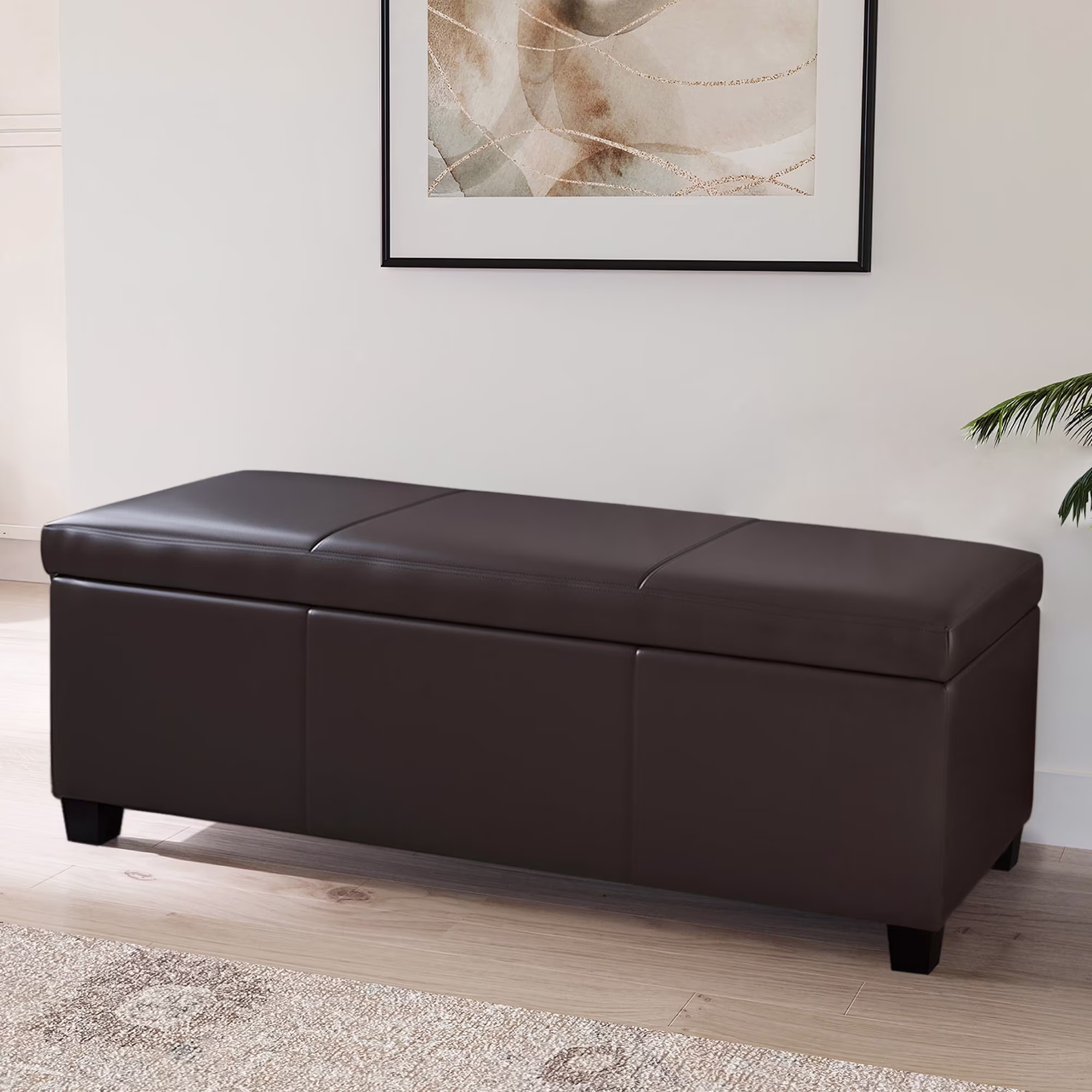 BELLEZE Storage Ottoman Bench Footstool - Amherst (Beige) - Image 3