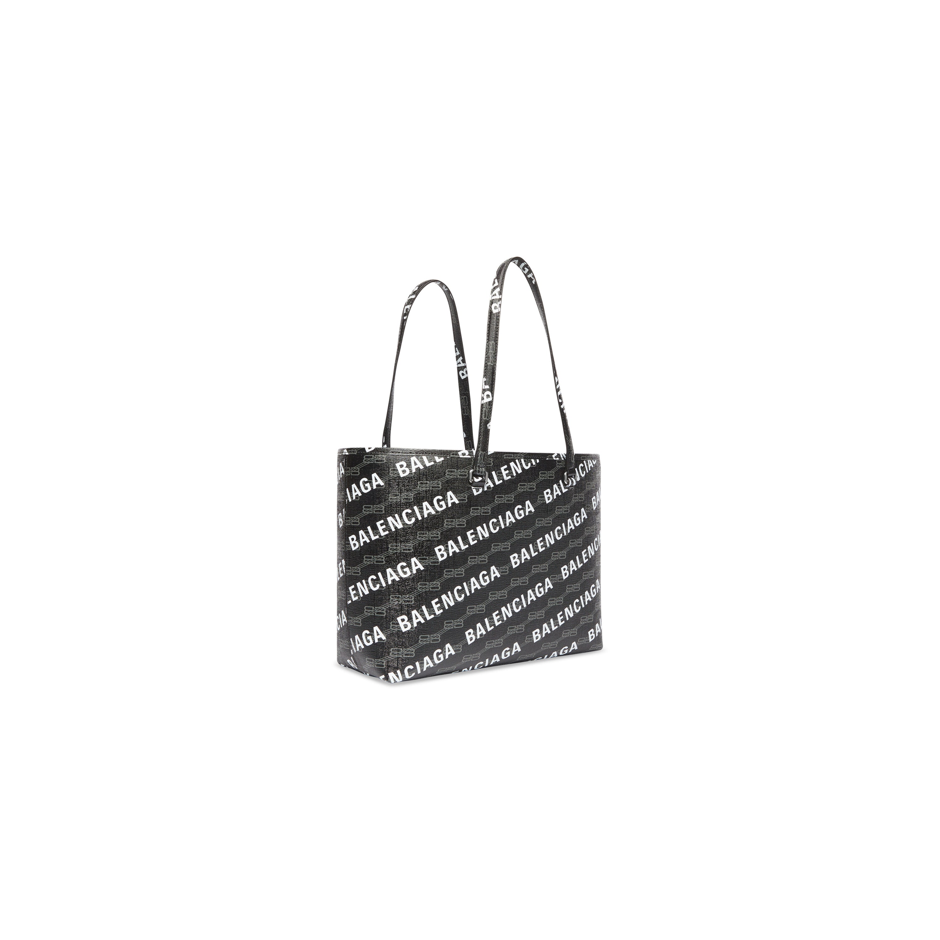 WOMEN'S SIGNATURE MEDIUM EAST-WEST SHOPPER BAG BB MONOGRAM COATED CANVAS AND ALLOVER LOGO IN BLACK - Replicaclubs