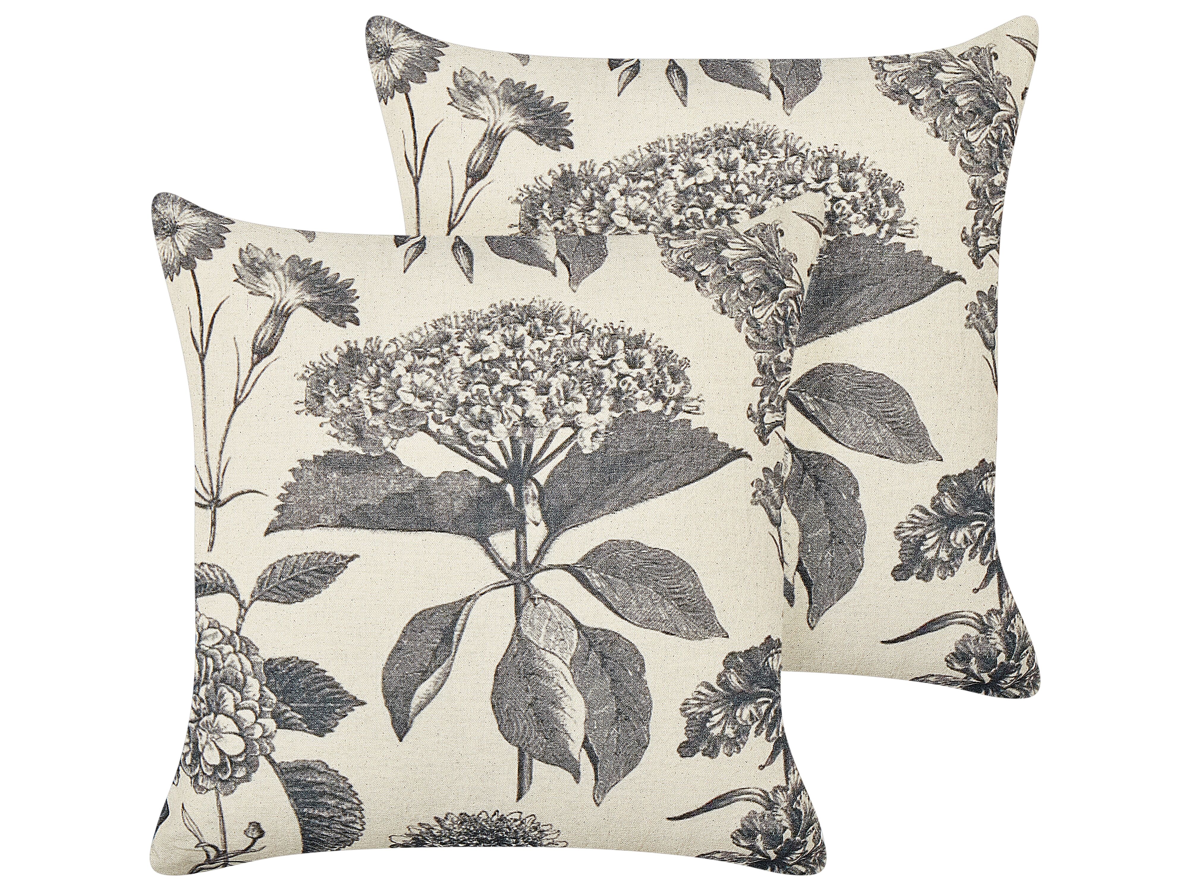 Set of 2 Decorative Cushions ROSEMARY Cotton 45 x 45 cm Grey Floral Pattern
