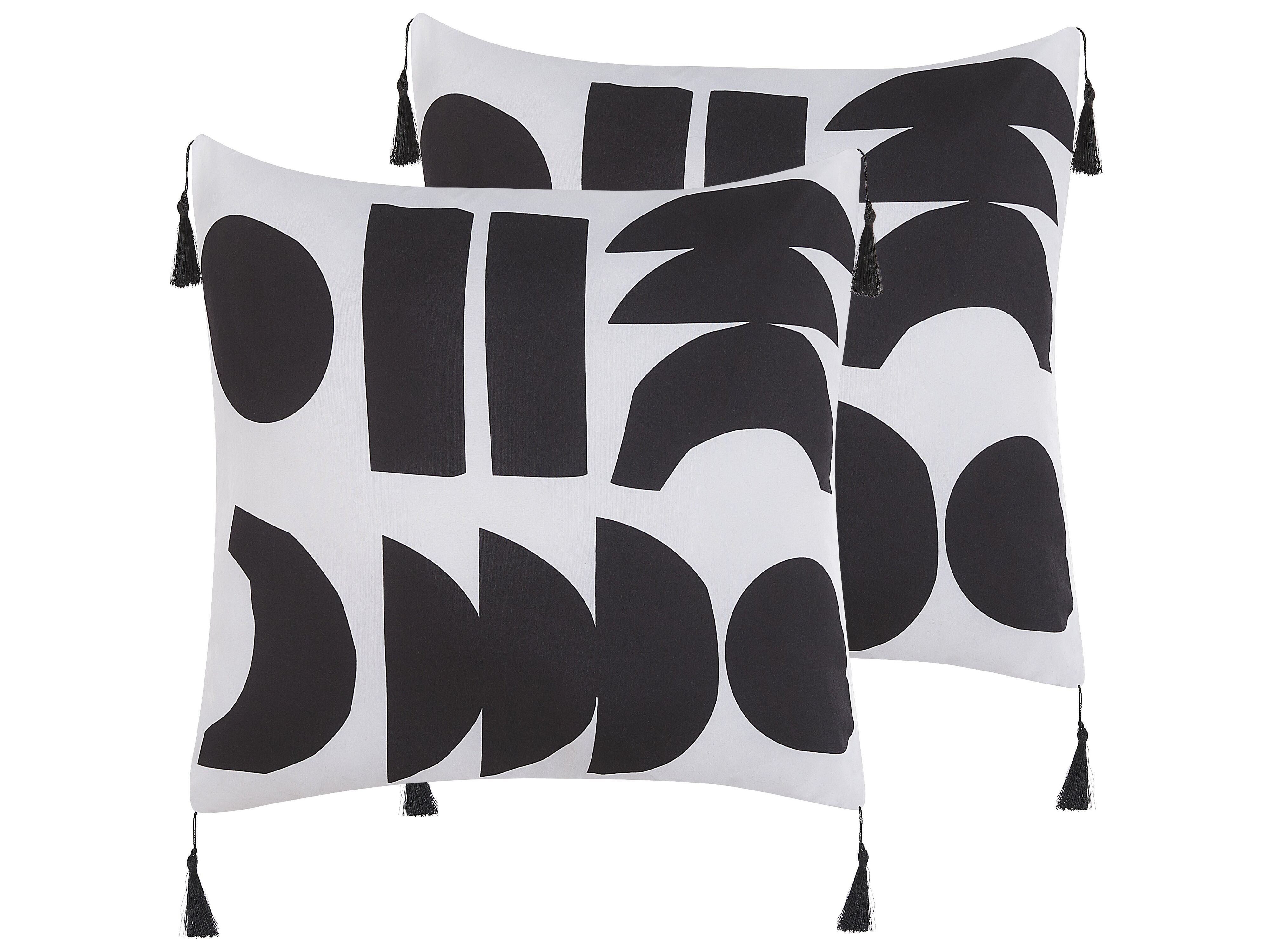 Set of 2 Decorative Cushions LIRIOPE 45 x 45 cm Black/ White Geometric Pattern