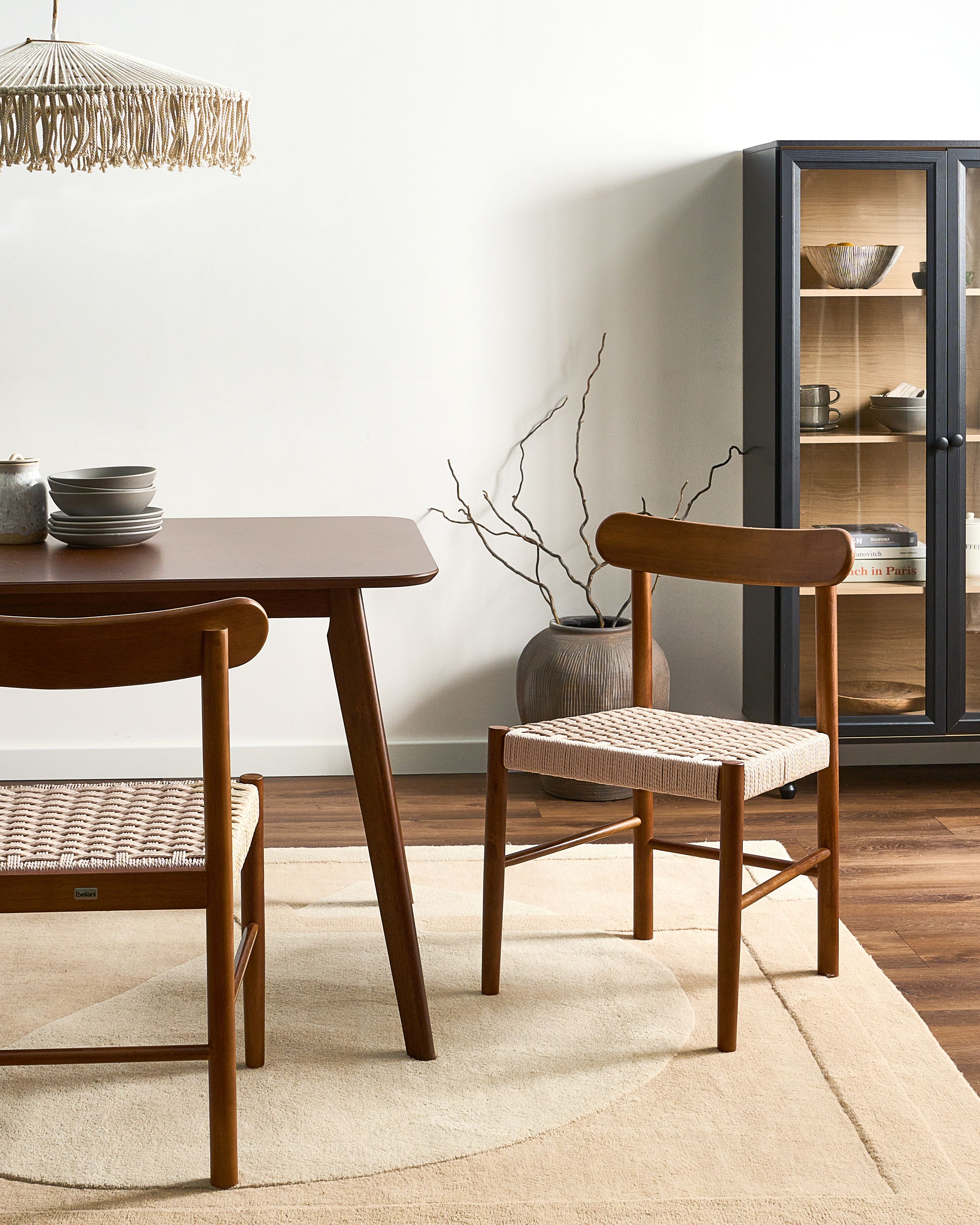 Set of 2 Dining Chairs EAGAN Wood Brown/ Beige