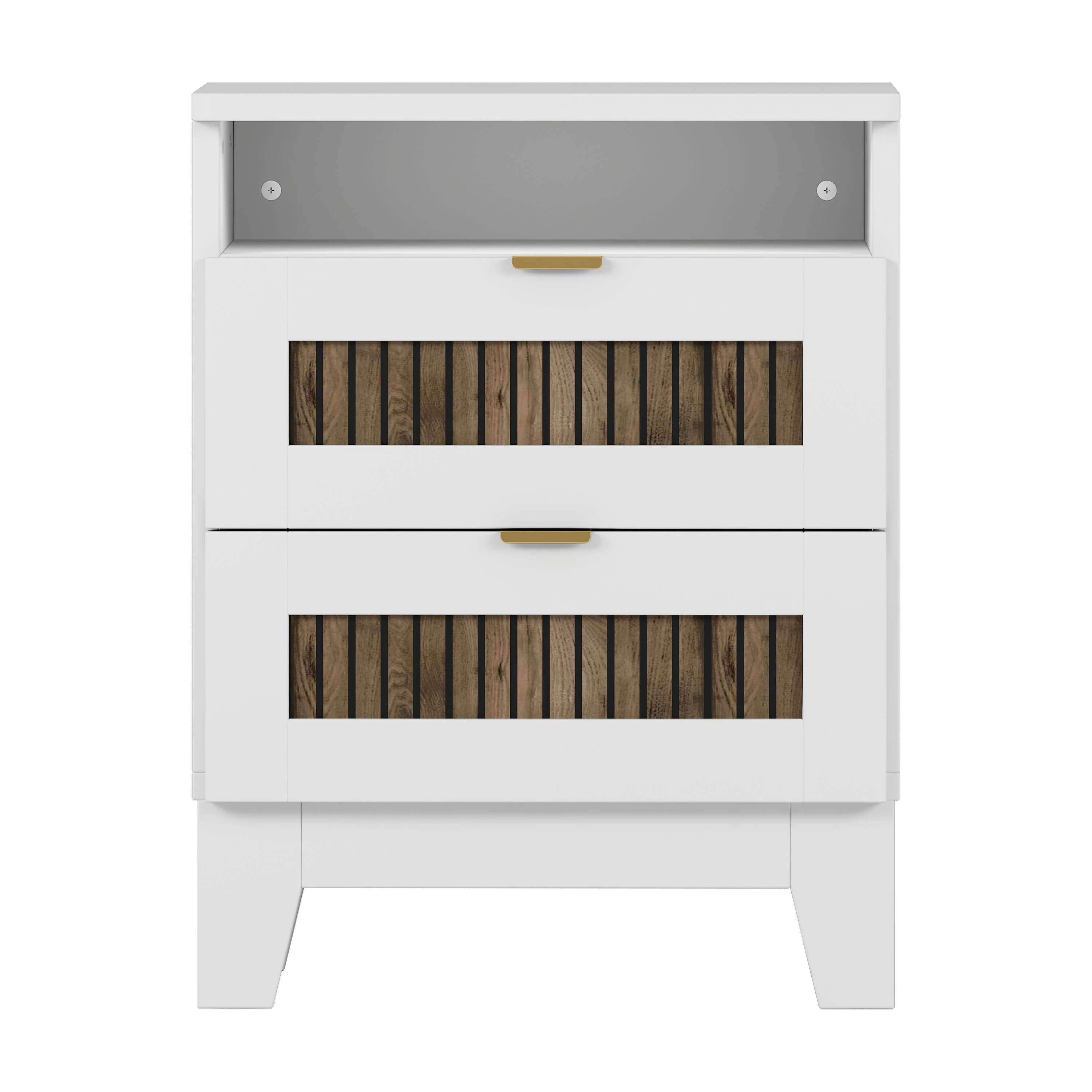 4-Pieces Bedroom Sets, Queen Size Farmhouse Platform Bed with Wooden Strip Stickers Decoration, Storage Nightstand and Dresser with Metal Handle, White - Image 8