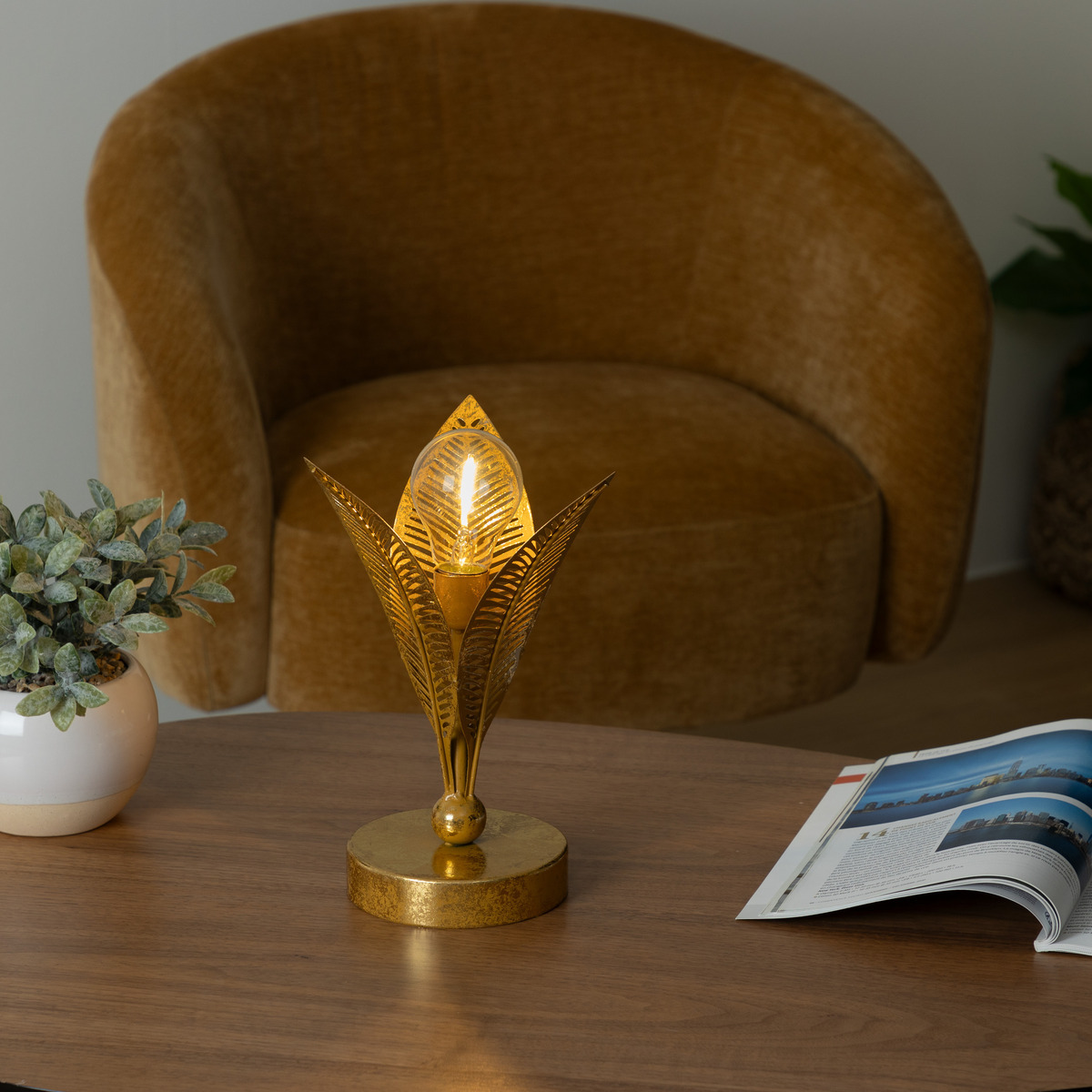 LED lamp "Leaf" Gilt, H.25 cm