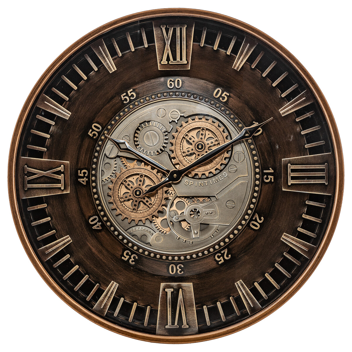 Mechanical clock "Yoni" Brown metal, D.59 cm