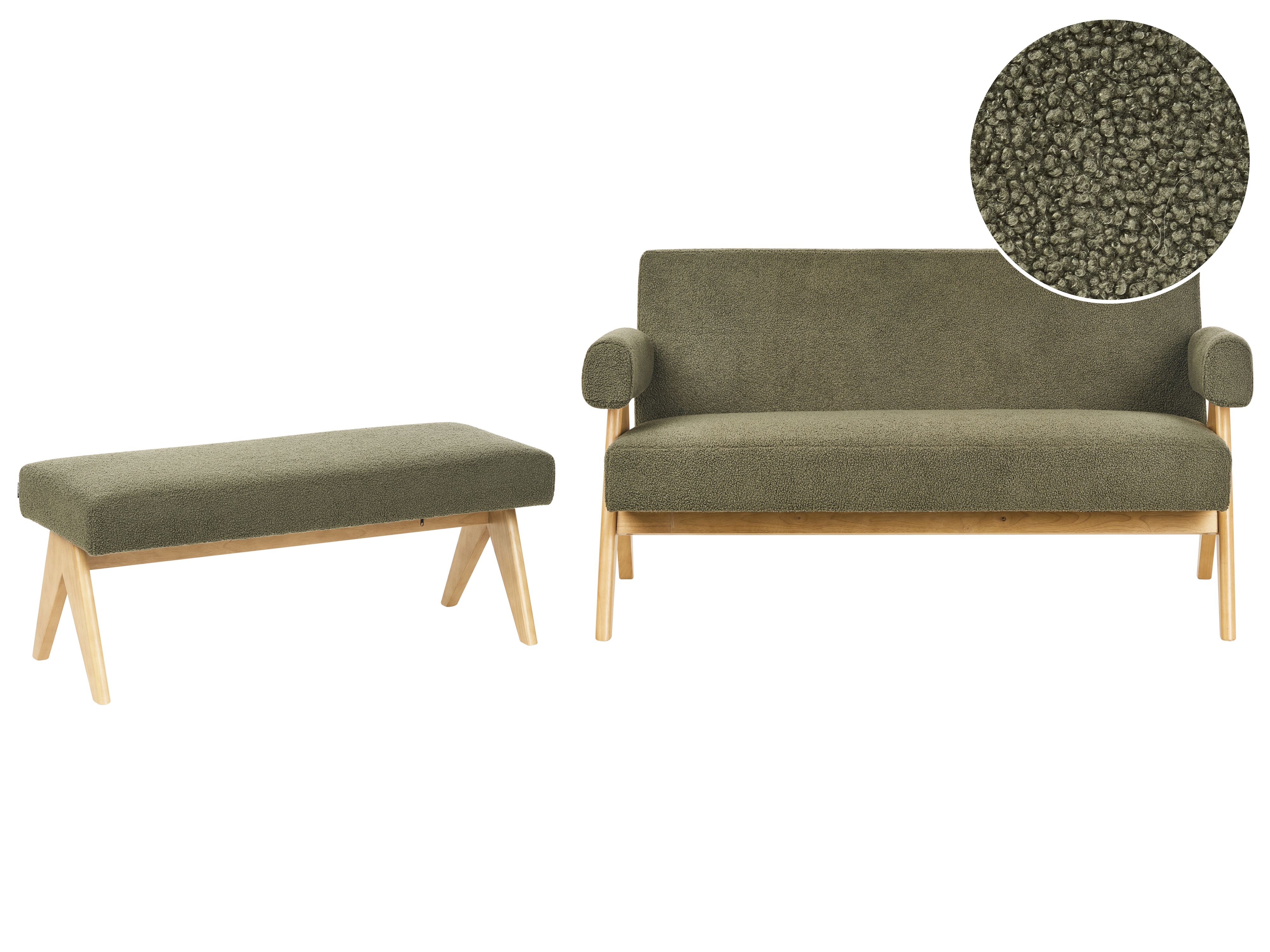 Living Room Set TAMRE Boucle Green/ Light Brown