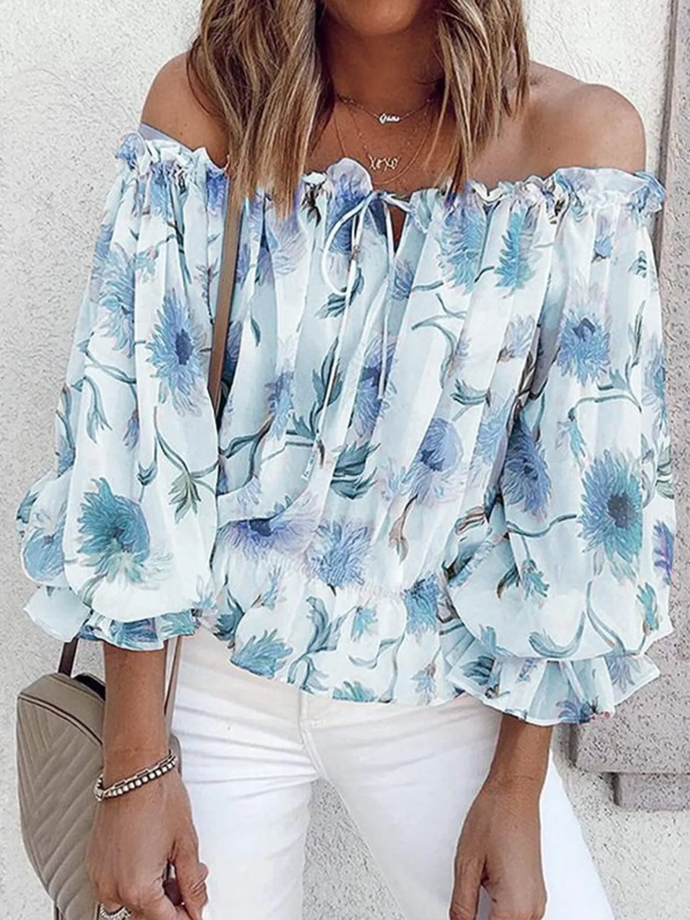 Off-Shoulder Floral Print Blouse - ZKZOOK