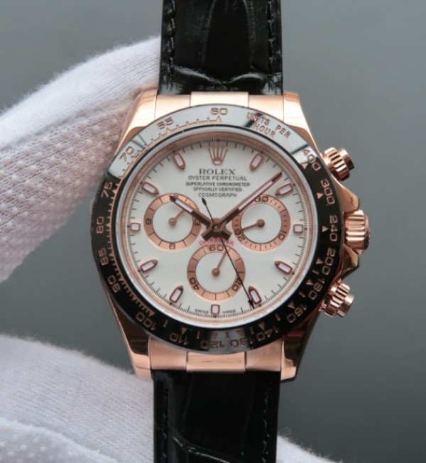 Replica Rolex Daytona 116515 Noob White Dial Black Leather Strap A7750 - Elite Watch Atelier