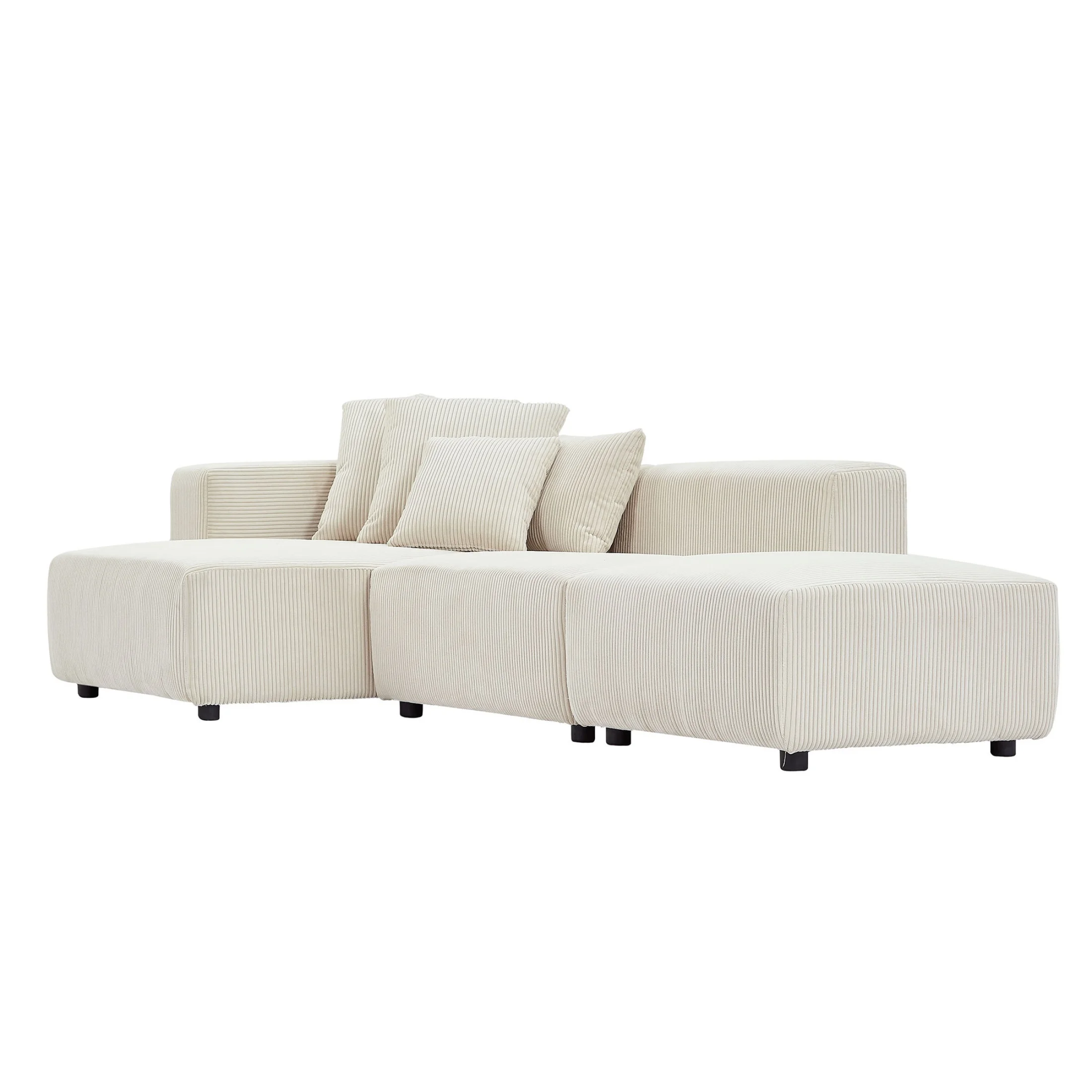 Newboti Furniture Soft Corduroy Sectional Modular Sofa Set, Small L-Shaped Chaise Couch for Living Room, Apartment, Office, Beige 25673 - Image 6