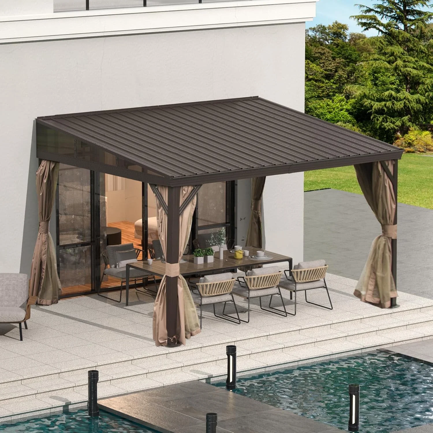TOTAL Outdoor 10'x12' All-Season Sunroom Gazebo with Steel Roof, PVC Screen, Front & Side Door, Brown - Image 71