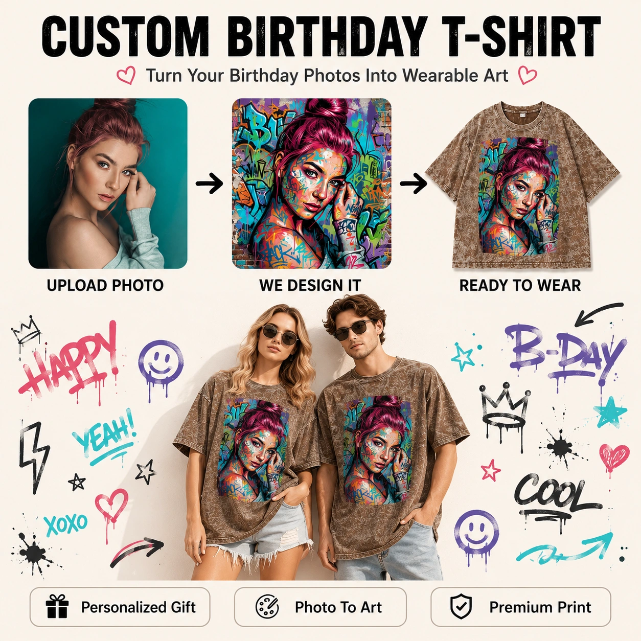 Birthday Edition | Custom Vintage Wash Birthday Photo T-Shirt