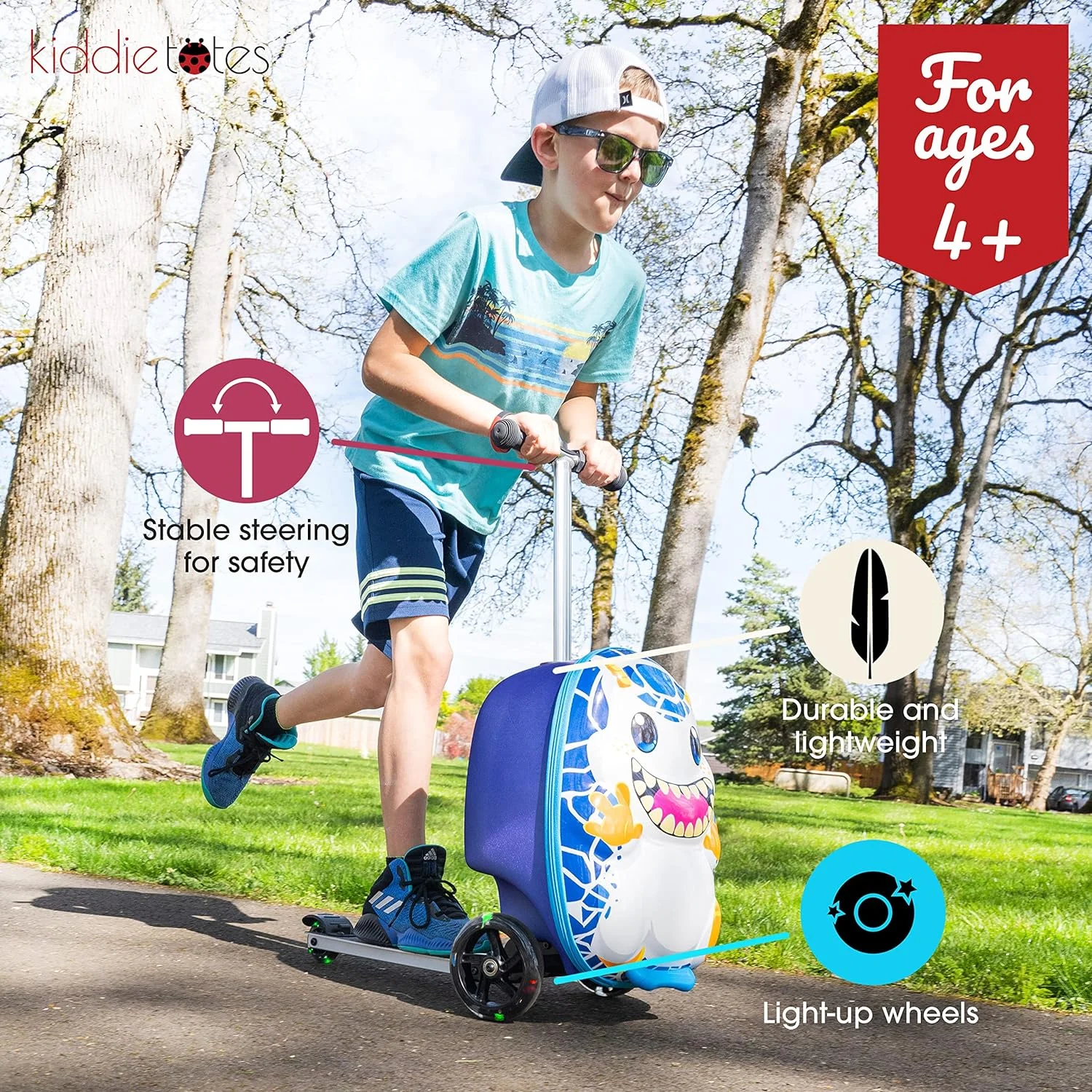 Kiddietotes Kid's Hard Shell Scooter Ride On Suitcase, Pink - Image 47