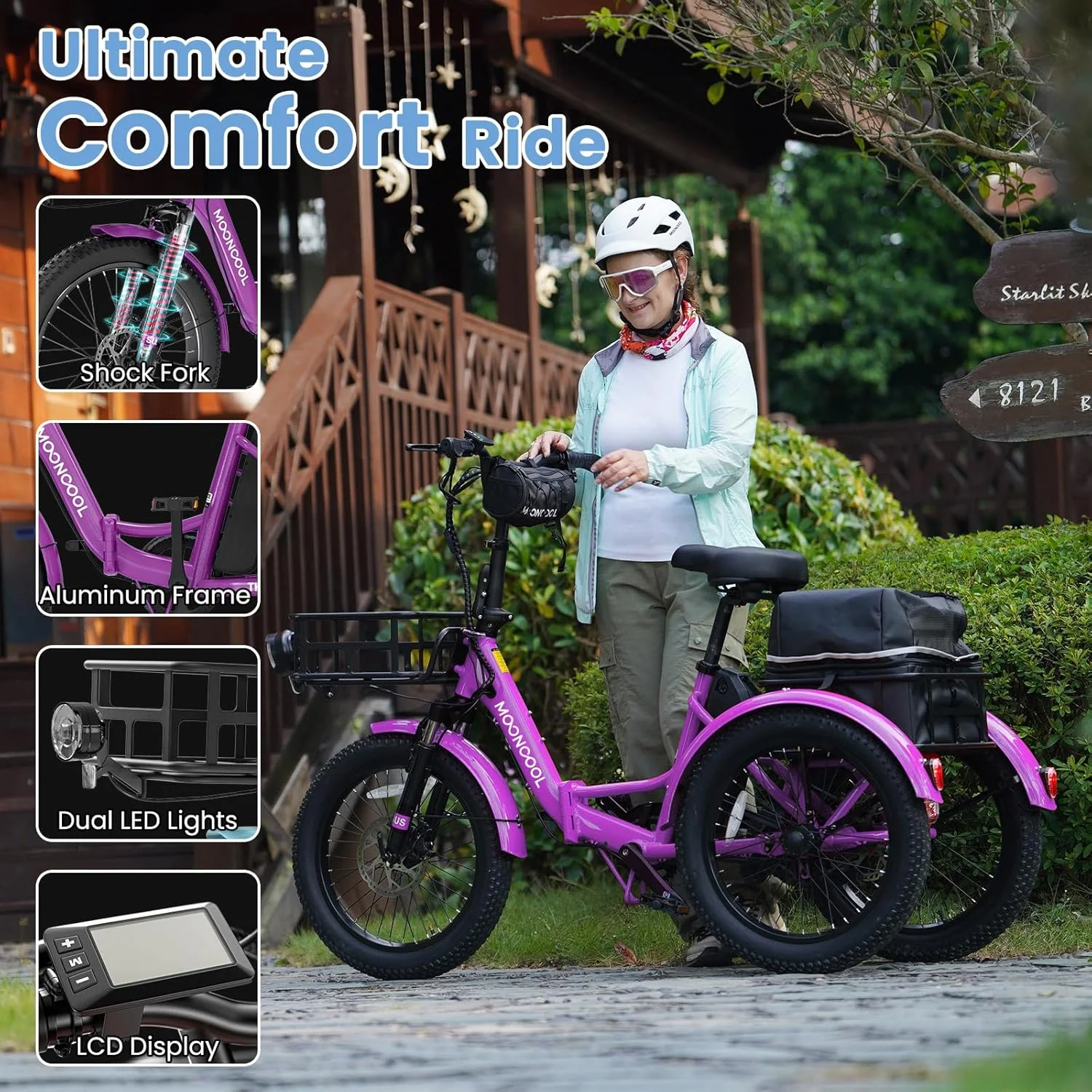 MOONCOOL TK1 Folding Electric Tricycle for Adults,48V 14.5Ah Removable battery, 500W(Peak 1000w)Motor, 20" Fat Tire Step-Thru 3Wheel Electric Bicycle w/Front&Rear Baskets, Certified to UL 2849 by SGS - Image 35